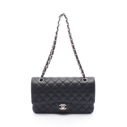 マトラッセ Wフラップ Wチェーンショルダーバッグ キャビアスキン ブラック シルバー金具 シャネル バッグ CHANEL