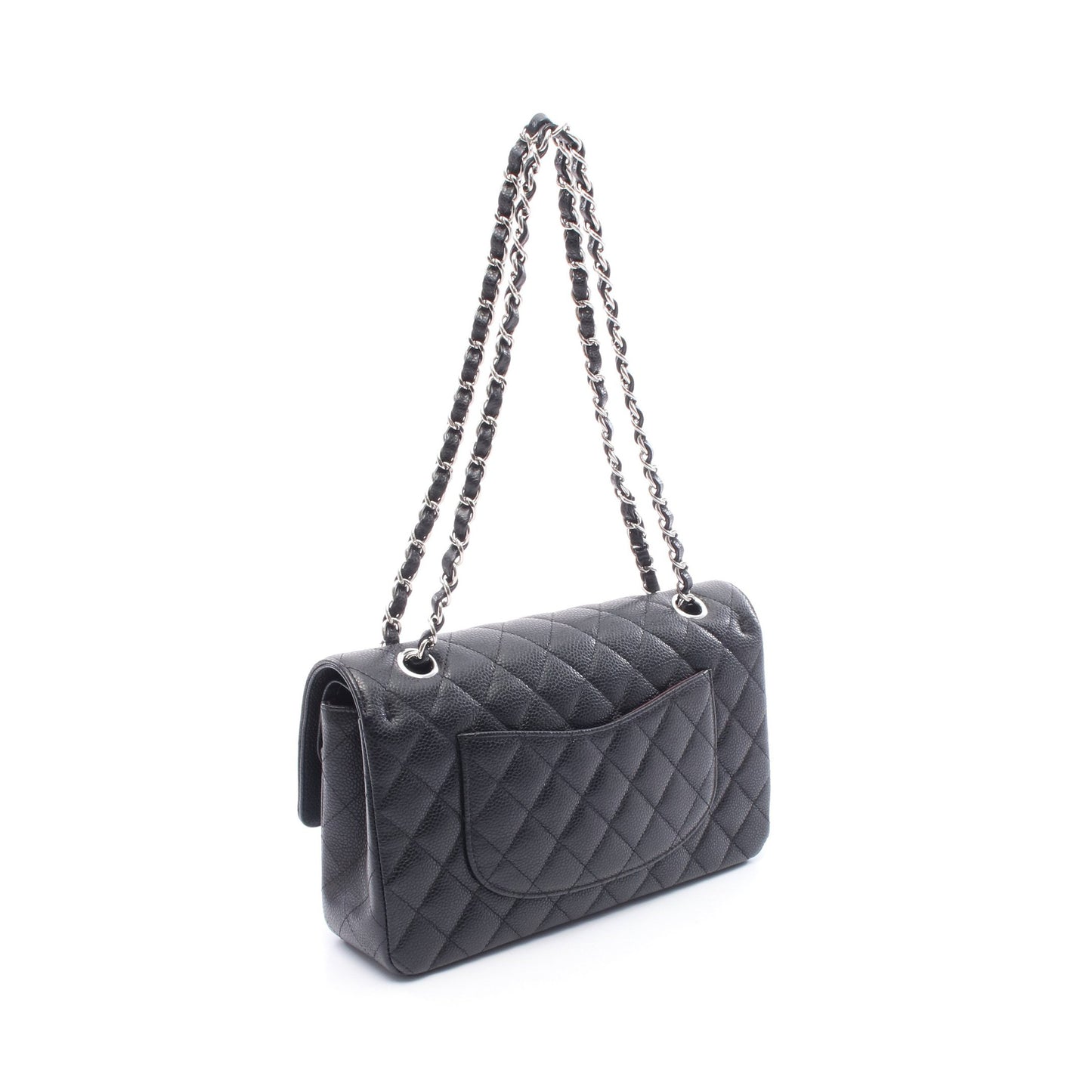 マトラッセ Wフラップ Wチェーンショルダーバッグ キャビアスキン ブラック シルバー金具 シャネル バッグ CHANEL