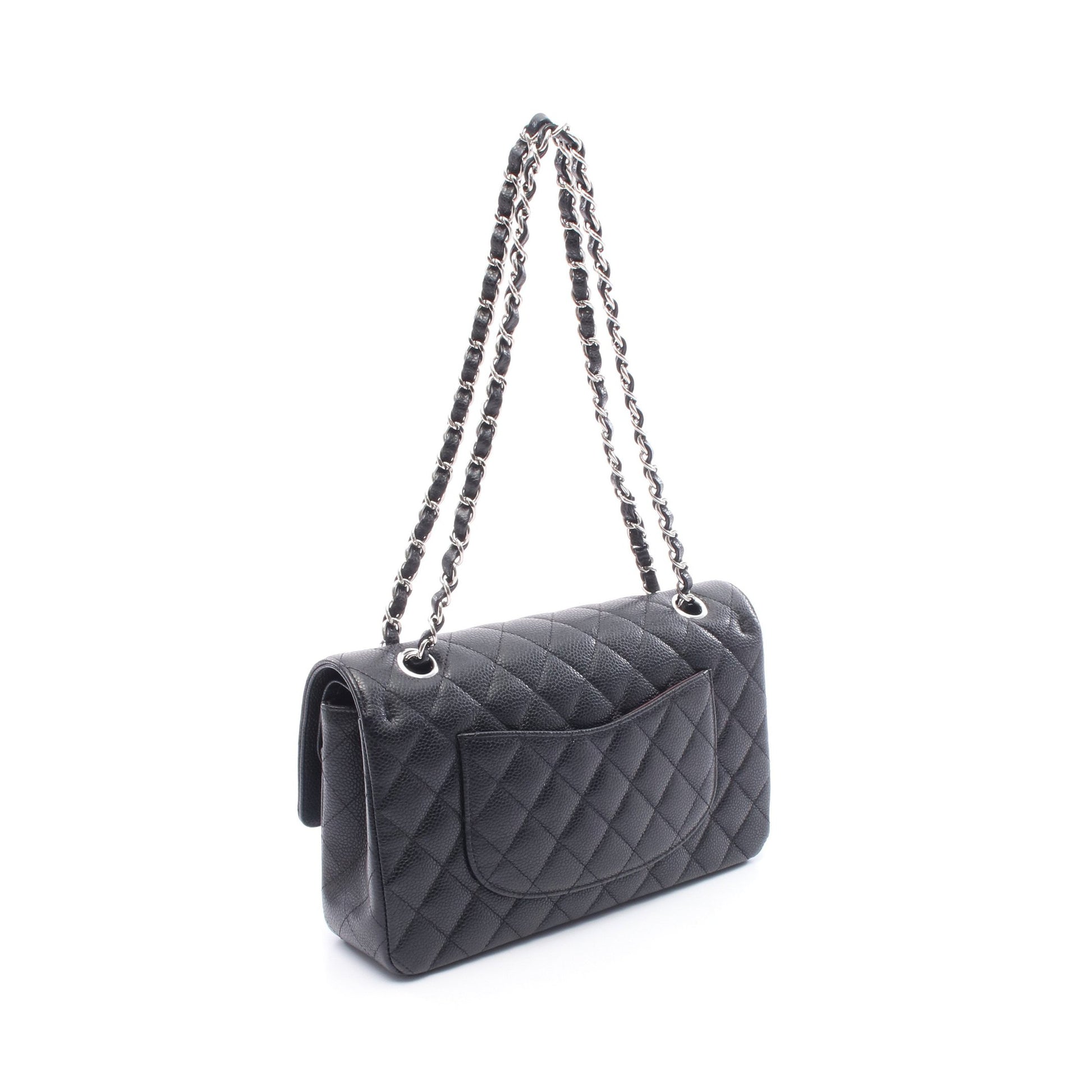 マトラッセ Wフラップ Wチェーンショルダーバッグ キャビアスキン ブラック シルバー金具 シャネル バッグ CHANEL