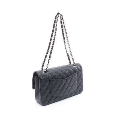 マトラッセ Wフラップ Wチェーンショルダーバッグ キャビアスキン ブラック シルバー金具 シャネル バッグ CHANEL
