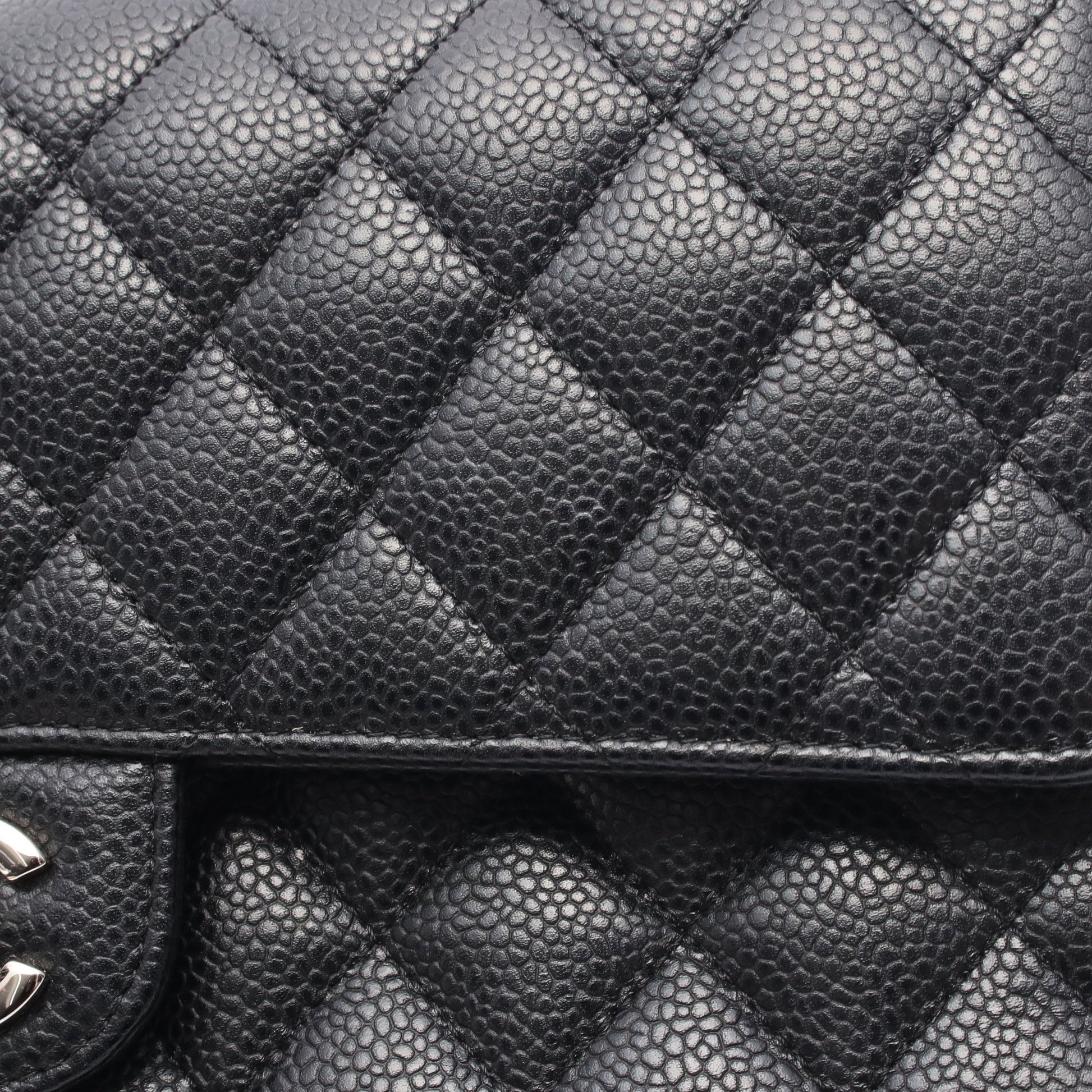 マトラッセ Wフラップ Wチェーンショルダーバッグ キャビアスキン ブラック シルバー金具 シャネル バッグ CHANEL