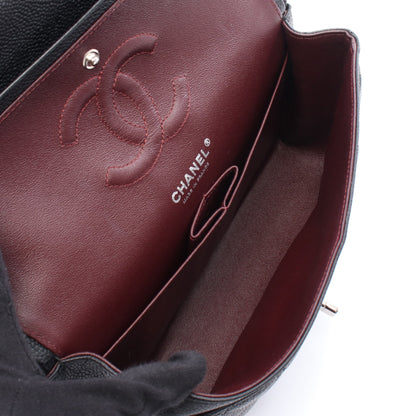 マトラッセ Wフラップ Wチェーンショルダーバッグ キャビアスキン ブラック シルバー金具 シャネル バッグ CHANEL