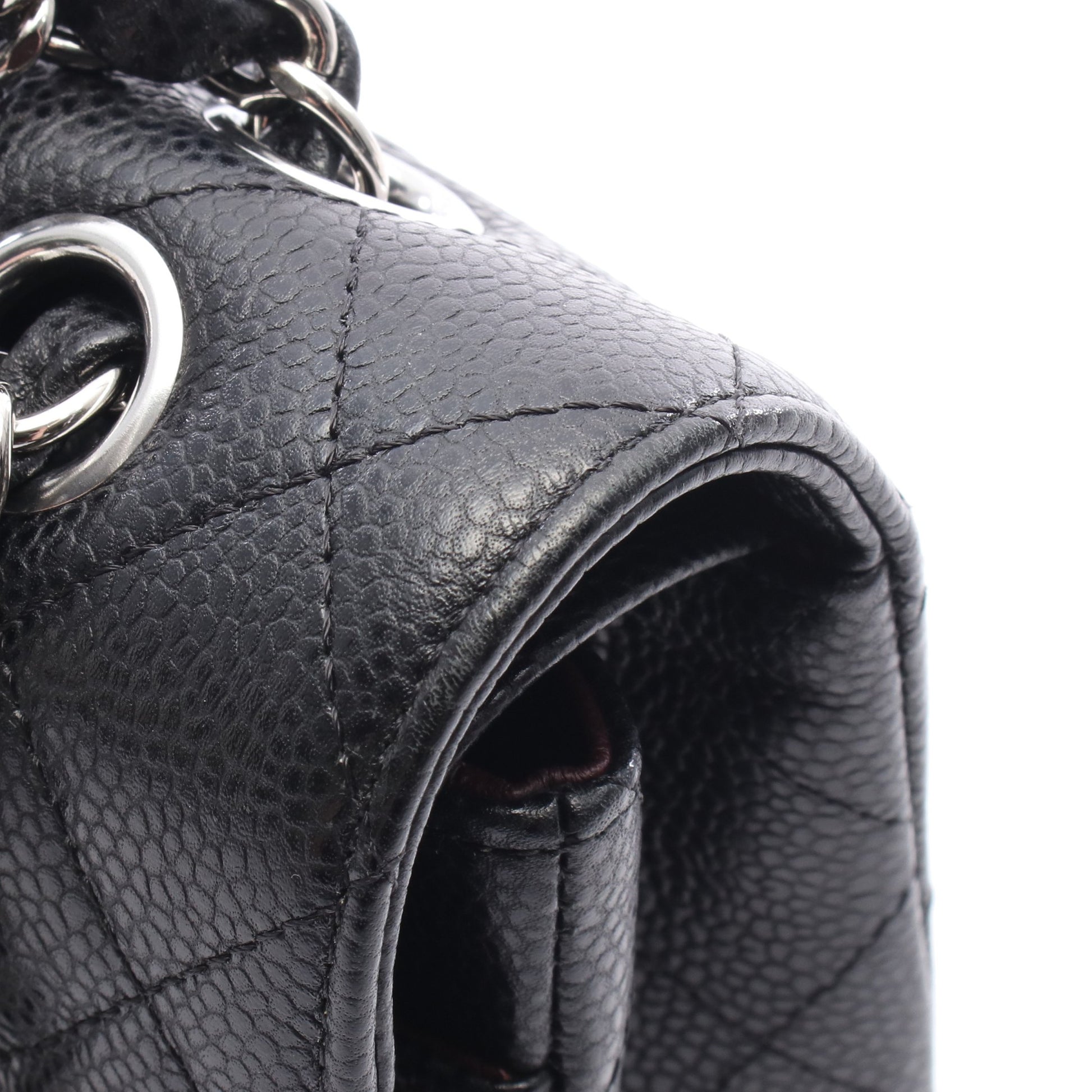 マトラッセ Wフラップ Wチェーンショルダーバッグ キャビアスキン ブラック シルバー金具 シャネル バッグ CHANEL