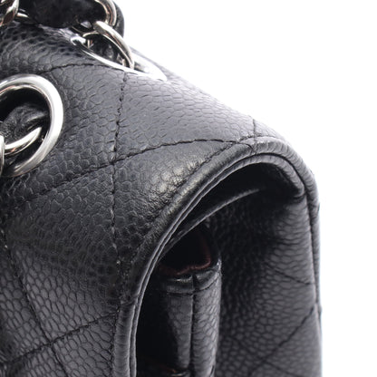 マトラッセ Wフラップ Wチェーンショルダーバッグ キャビアスキン ブラック シルバー金具 シャネル バッグ CHANEL