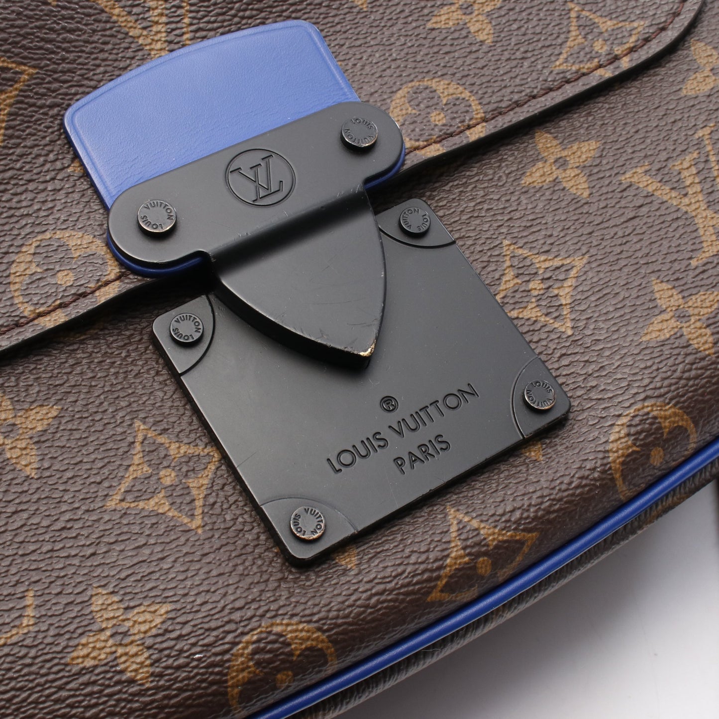 Sロック メッセンジャー モノグラムマカサー ハンドバッグ PVC レザー ブラウン ブルー 2WAY ルイヴィトン バッグ LOUIS VUITTON