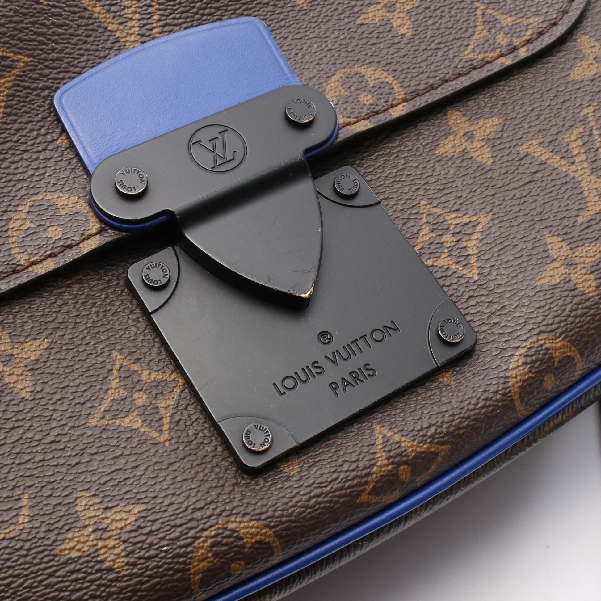 Sロック メッセンジャー モノグラムマカサー ハンドバッグ PVC レザー ブラウン ブルー 2WAY ルイヴィトン バッグ LOUIS VUITTON