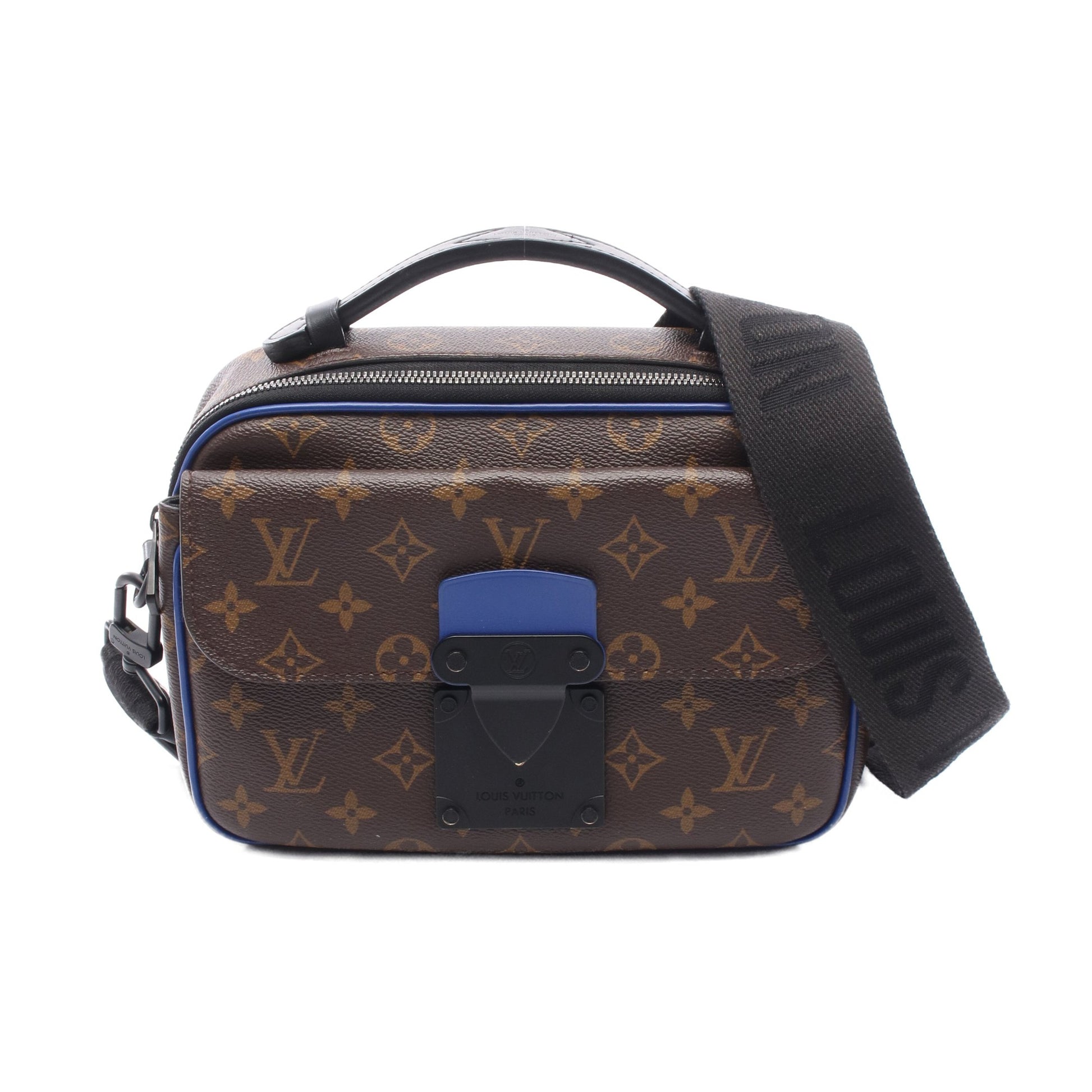 Sロック メッセンジャー モノグラムマカサー ハンドバッグ PVC レザー ブラウン ブルー 2WAY ルイヴィトン バッグ LOUIS VUITTON