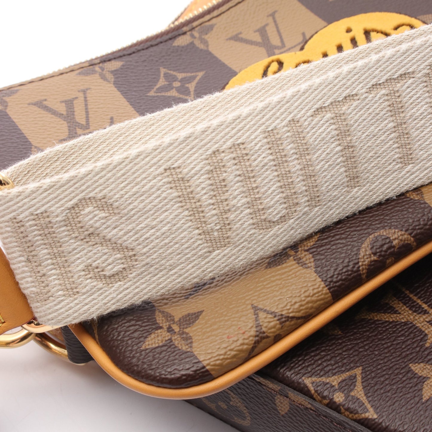 LOUIS VUITTON × NIGO トリオ メッセンジャー モノグラムストライプ LVスクエアード ショルダーバッグ PVC レザー ブラウン ルイヴィトン バッグ LOUIS VUITTON