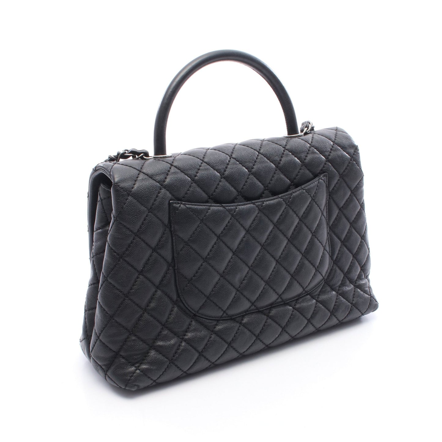 マトラッセ ココハンドル ハンドバッグ キャビアスキン ブラック アンティークシルバー金具 2WAY シャネル バッグ CHANEL