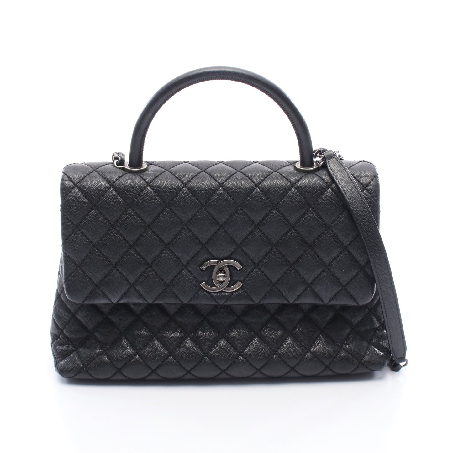 マトラッセ ココハンドル ハンドバッグ キャビアスキン ブラック アンティークシルバー金具 2WAY シャネル バッグ CHANEL