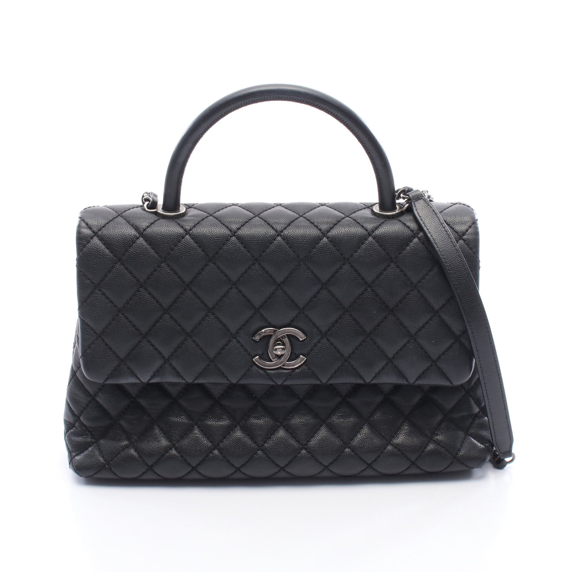 マトラッセ ココハンドル ハンドバッグ キャビアスキン ブラック アンティークシルバー金具 2WAY シャネル バッグ CHANEL