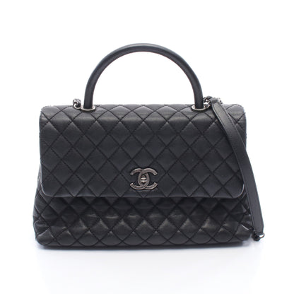マトラッセ ココハンドル ハンドバッグ キャビアスキン ブラック アンティークシルバー金具 2WAY シャネル バッグ CHANEL