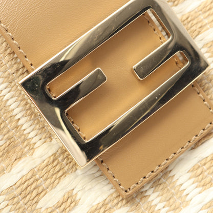 マンマバケット ハンドバッグ ラフィア レザー ホワイト ベージュ フェンディ バッグ FENDI
