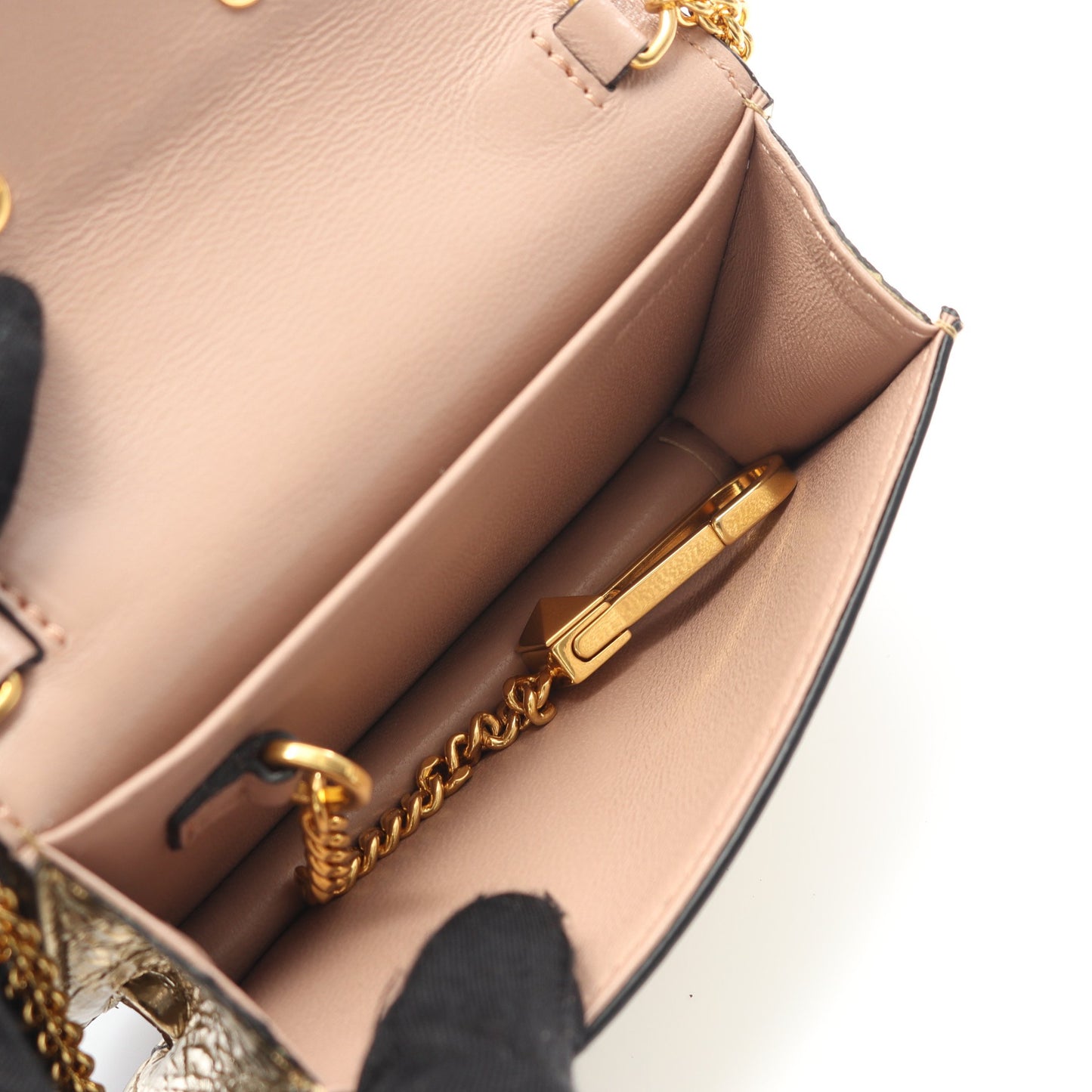 Vロゴ チェーンショルダーバッグ レザー ゴールド キーリング付き ヴァレンティノ バッグ VALENTINO