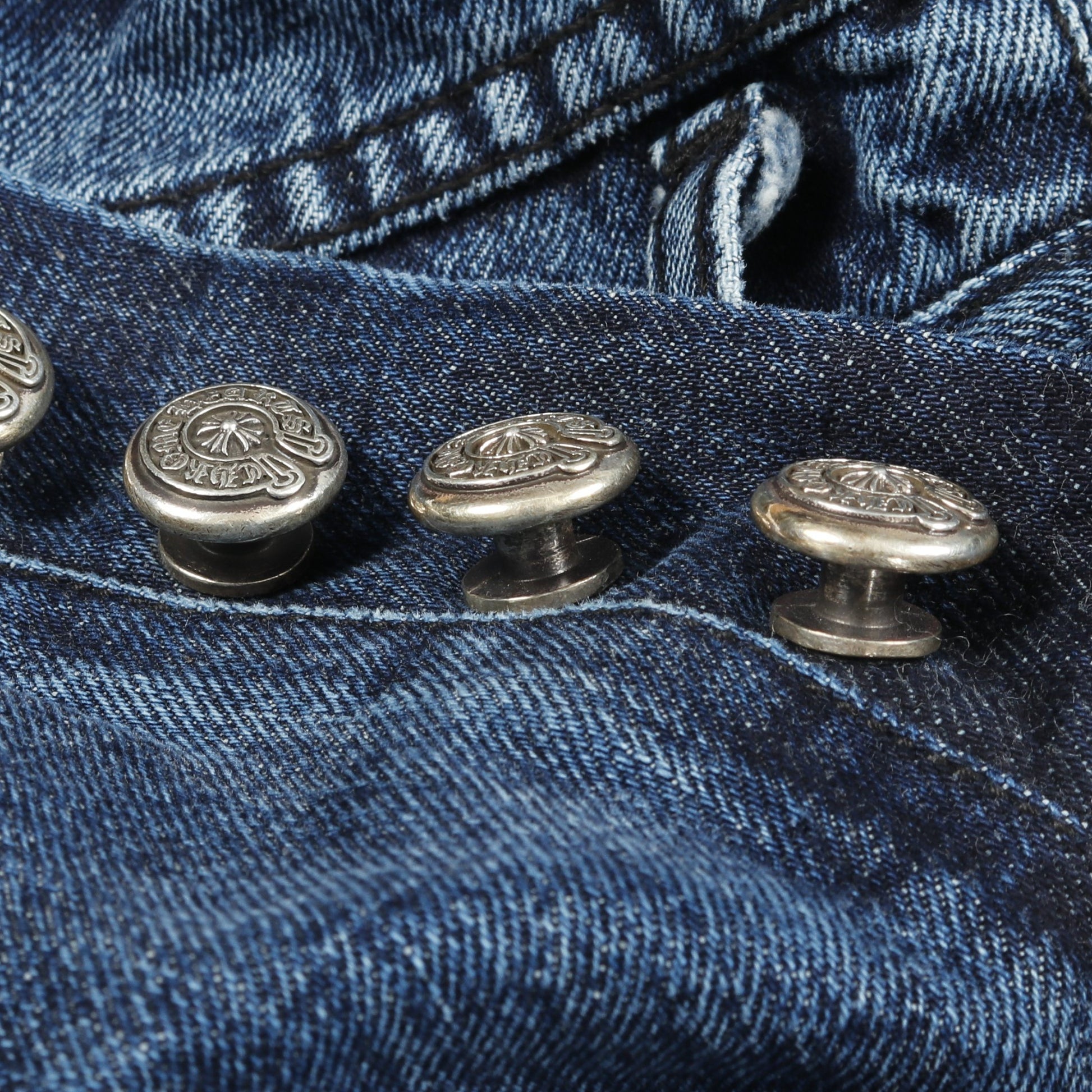 JEAN STRTLG FBRC CHクロス ホースシューボタン デニムパンツ コットン ブルー クロムハーツ ボトムス Chrome Hearts
