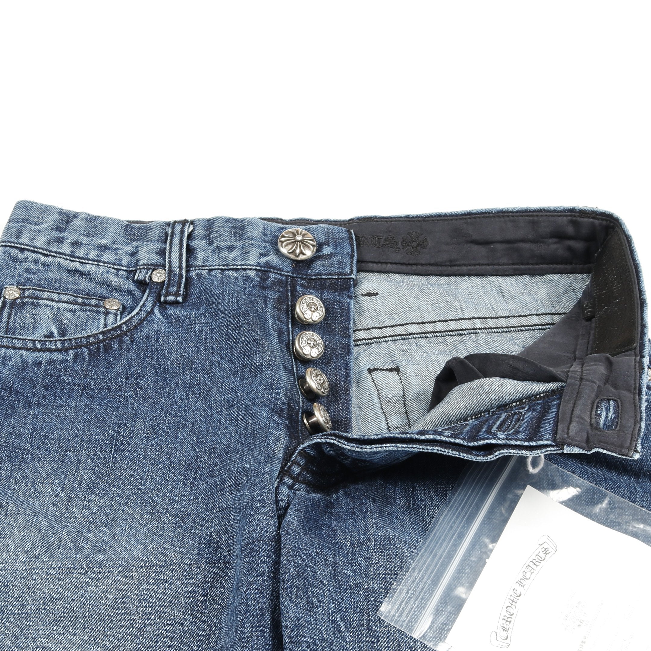 JEAN STRTLG FBRC CHクロス ホースシューボタン デニムパンツ コットン