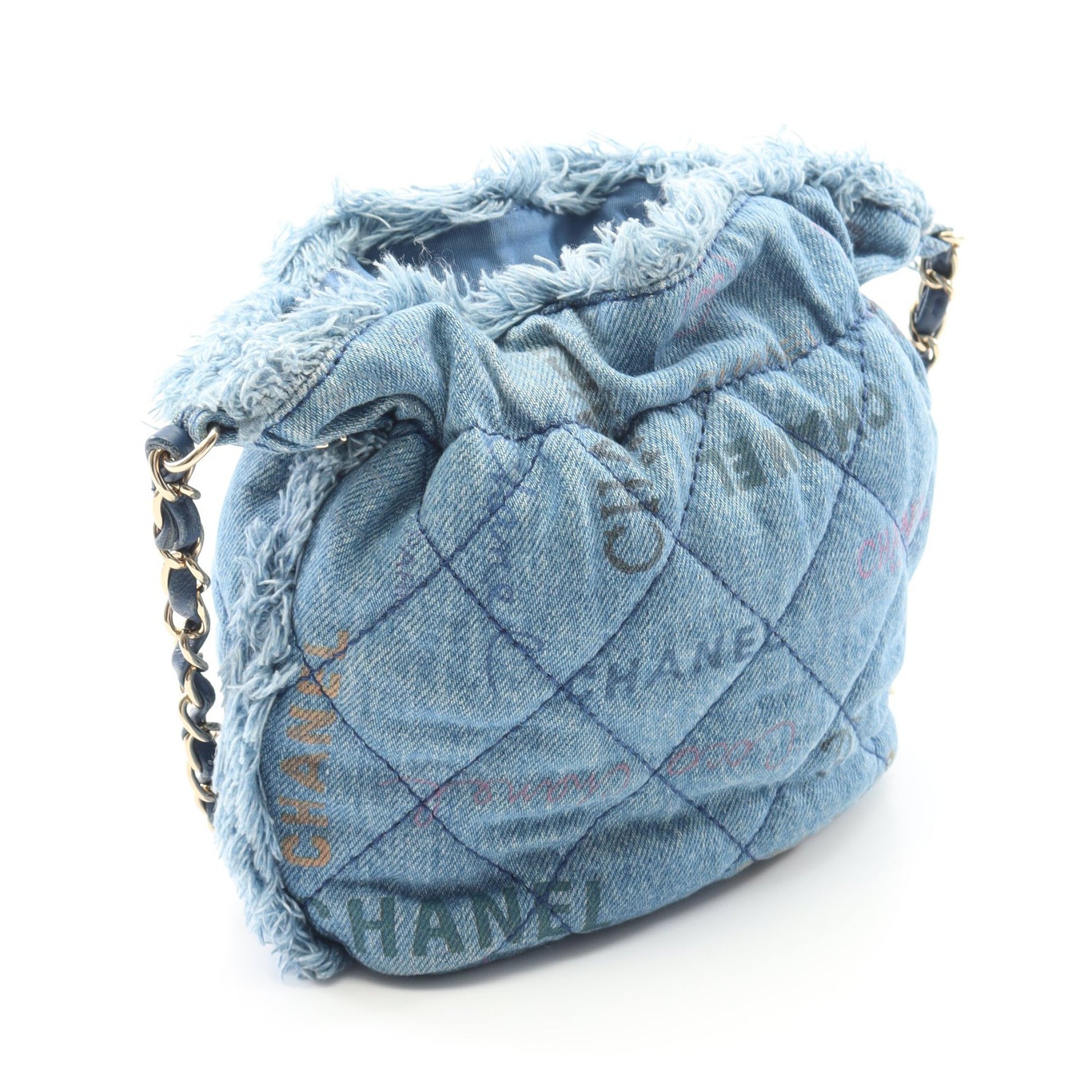 マトラッセ スモール バケットバッグ チェーンショルダーバッグ デニム ブルー ゴールド金具 巾着 シャネル バッグ CHANEL