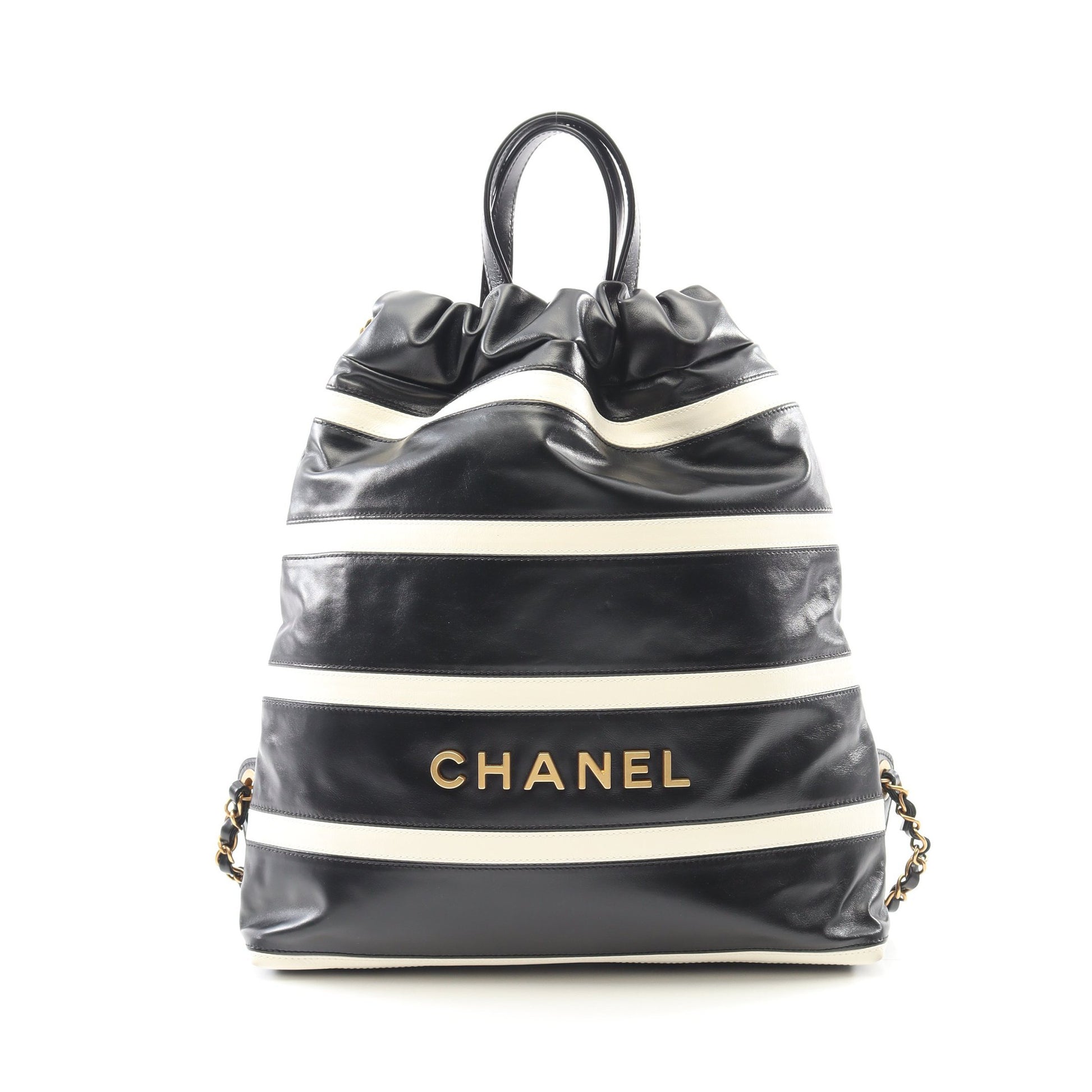 シャネル22 バックパック ナップサック レザー ブラック ホワイト ゴールド金具 シャネル バッグ CHANEL