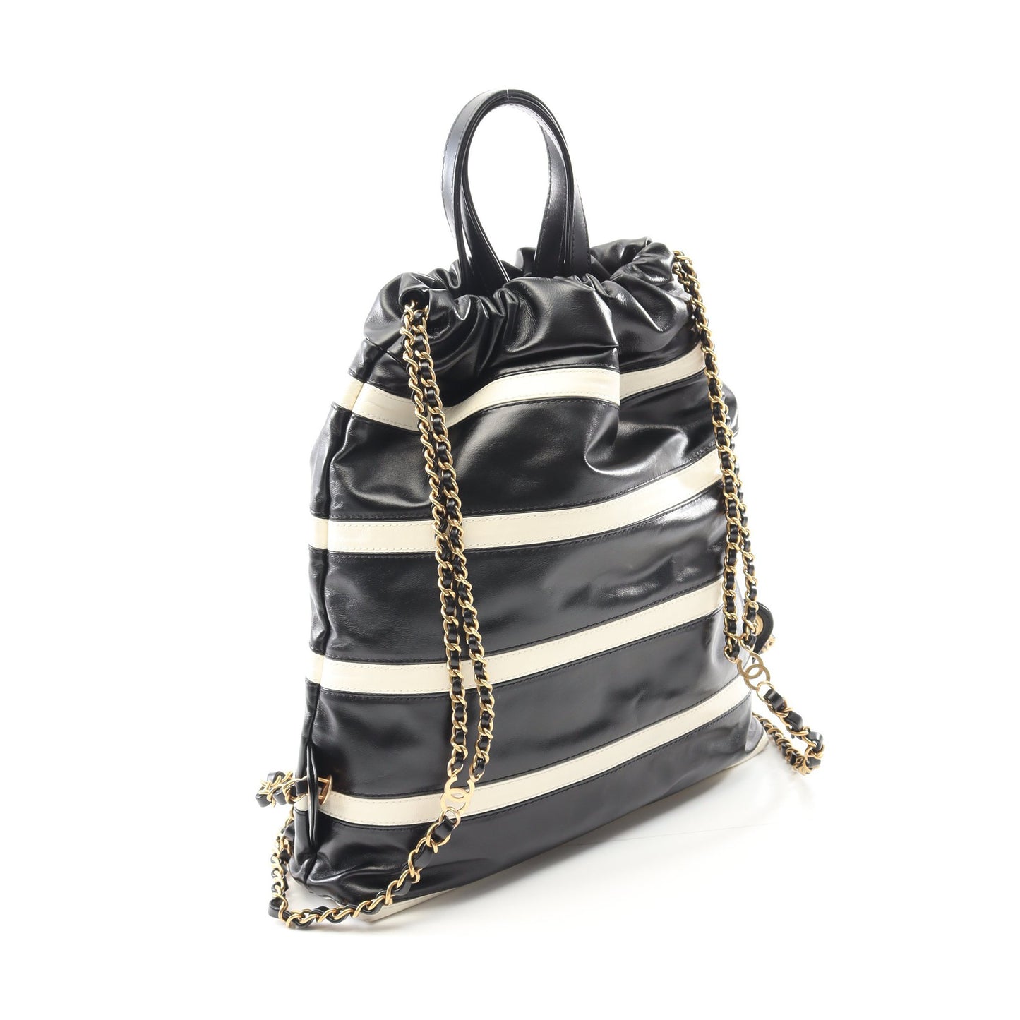 シャネル22 バックパック ナップサック レザー ブラック ホワイト ゴールド金具 シャネル バッグ CHANEL