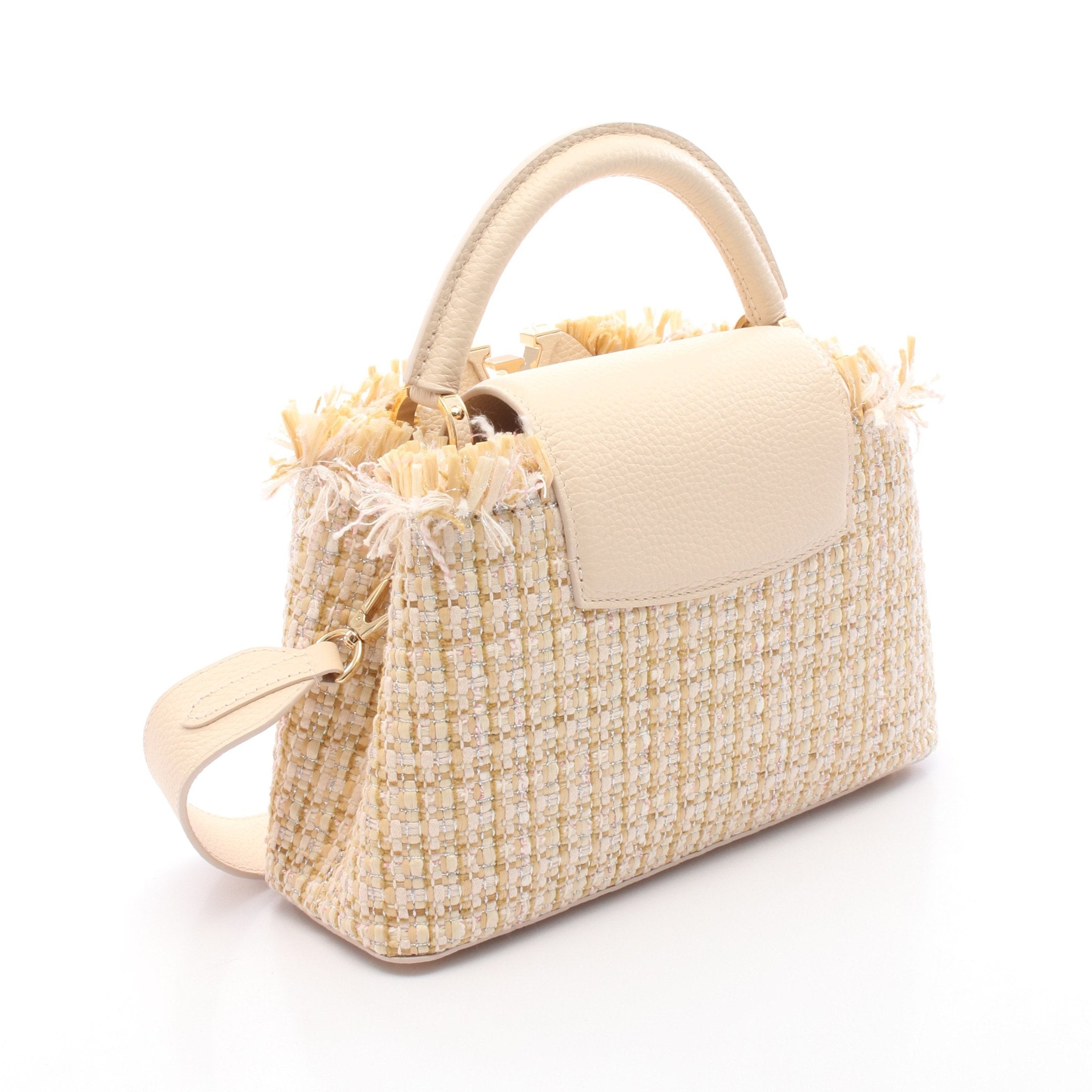 ルイ・ヴィトン LOUIS VUITTON カプシーヌBB ハンドバッグ バッグ ファブリック レザー ラフィア レディース ベージュ系 / アイボリー系 / マルチカラー M22181 【中古】 カプシーヌBB ハンドバッグ ツイード レザー ラフィア ベージュ