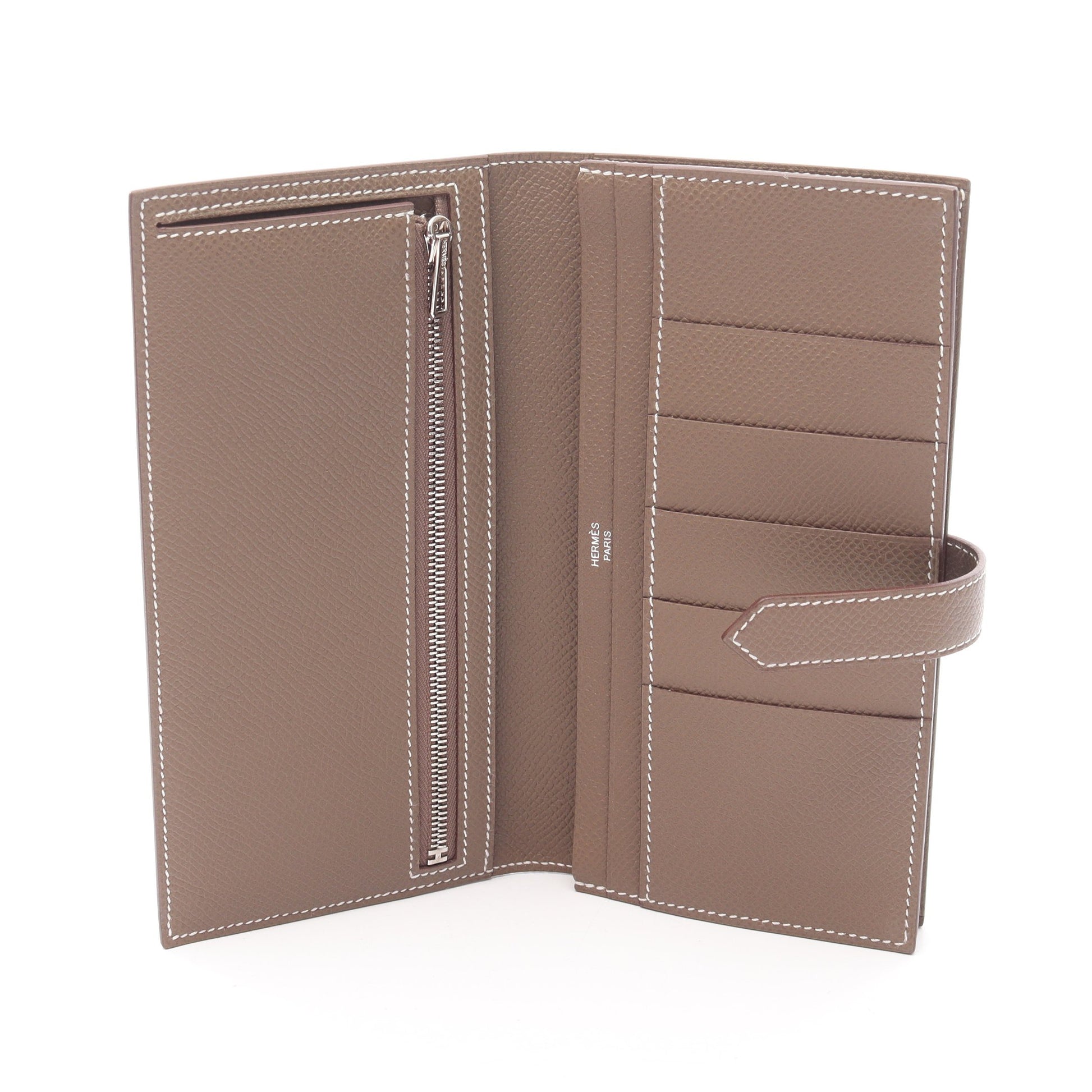 ベアンスフレ エトゥープ 二つ折り長財布 ヴォーエプソン グレーブラウン シルバー金具 W刻印 エルメス 財布・小物 HERMES