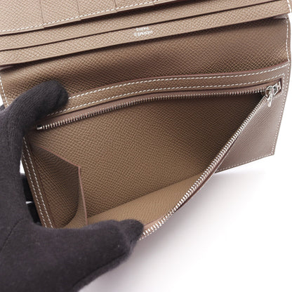 ベアンスフレ エトゥープ 二つ折り長財布 ヴォーエプソン グレーブラウン シルバー金具 W刻印 エルメス 財布・小物 HERMES