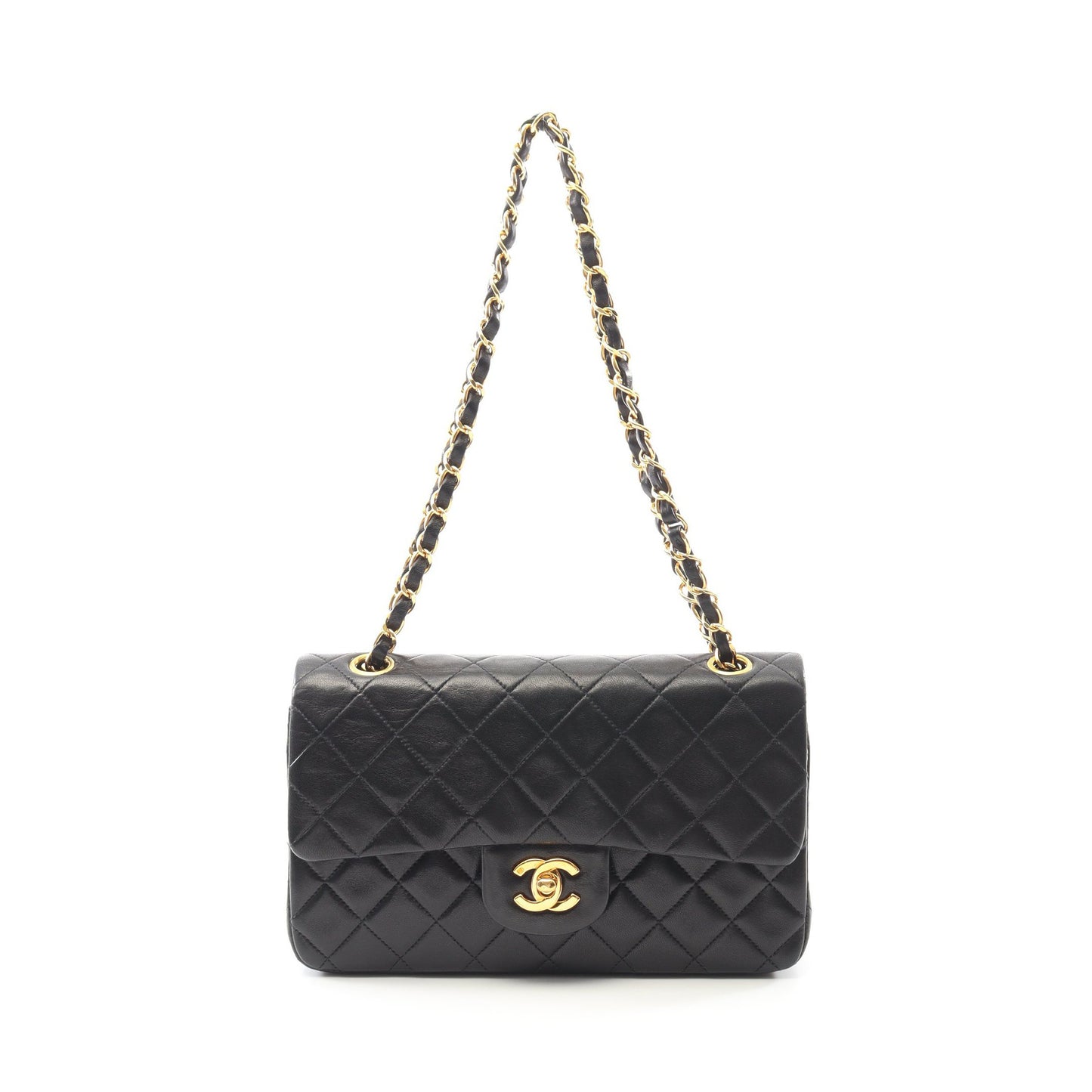 マトラッセ Wフラップ Wチェーンショルダーバッグ ラムスキン ブラック ゴールド金具 シャネル バッグ CHANEL
