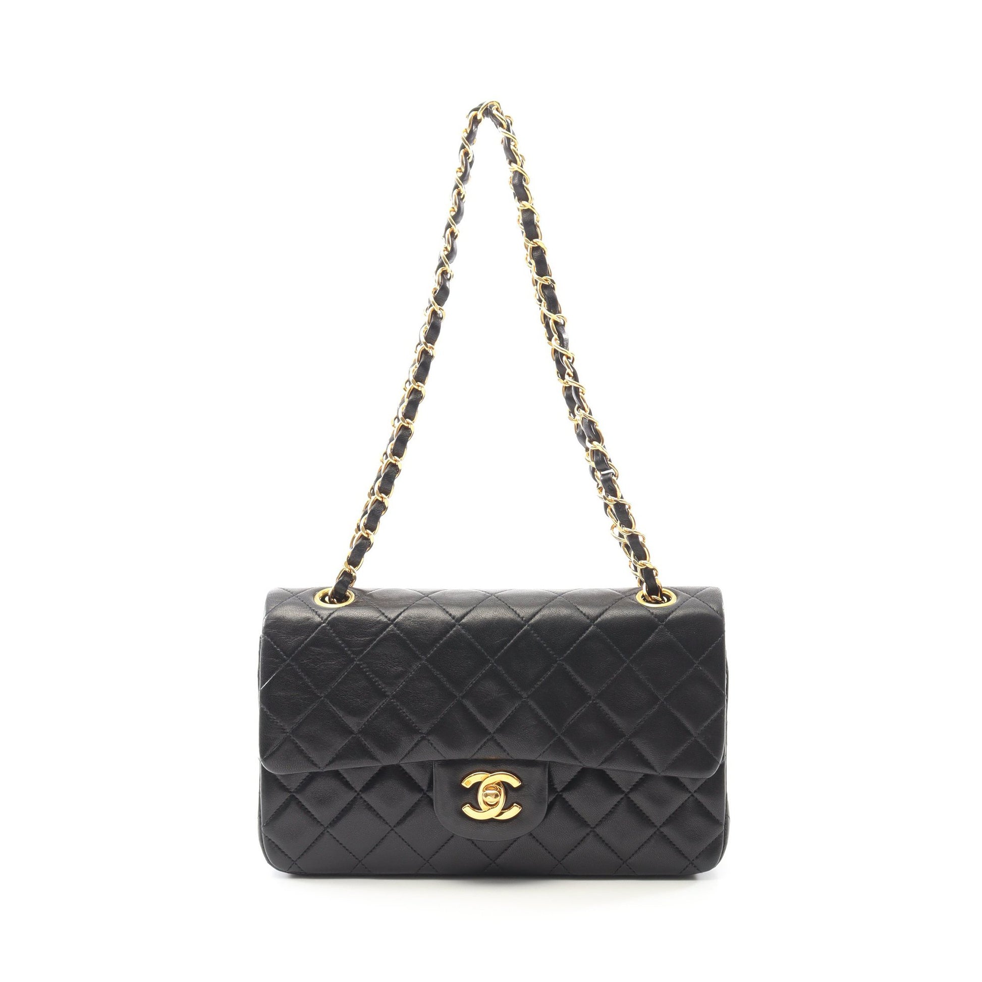 マトラッセ Wフラップ Wチェーンショルダーバッグ ラムスキン ブラック ゴールド金具 シャネル バッグ CHANEL