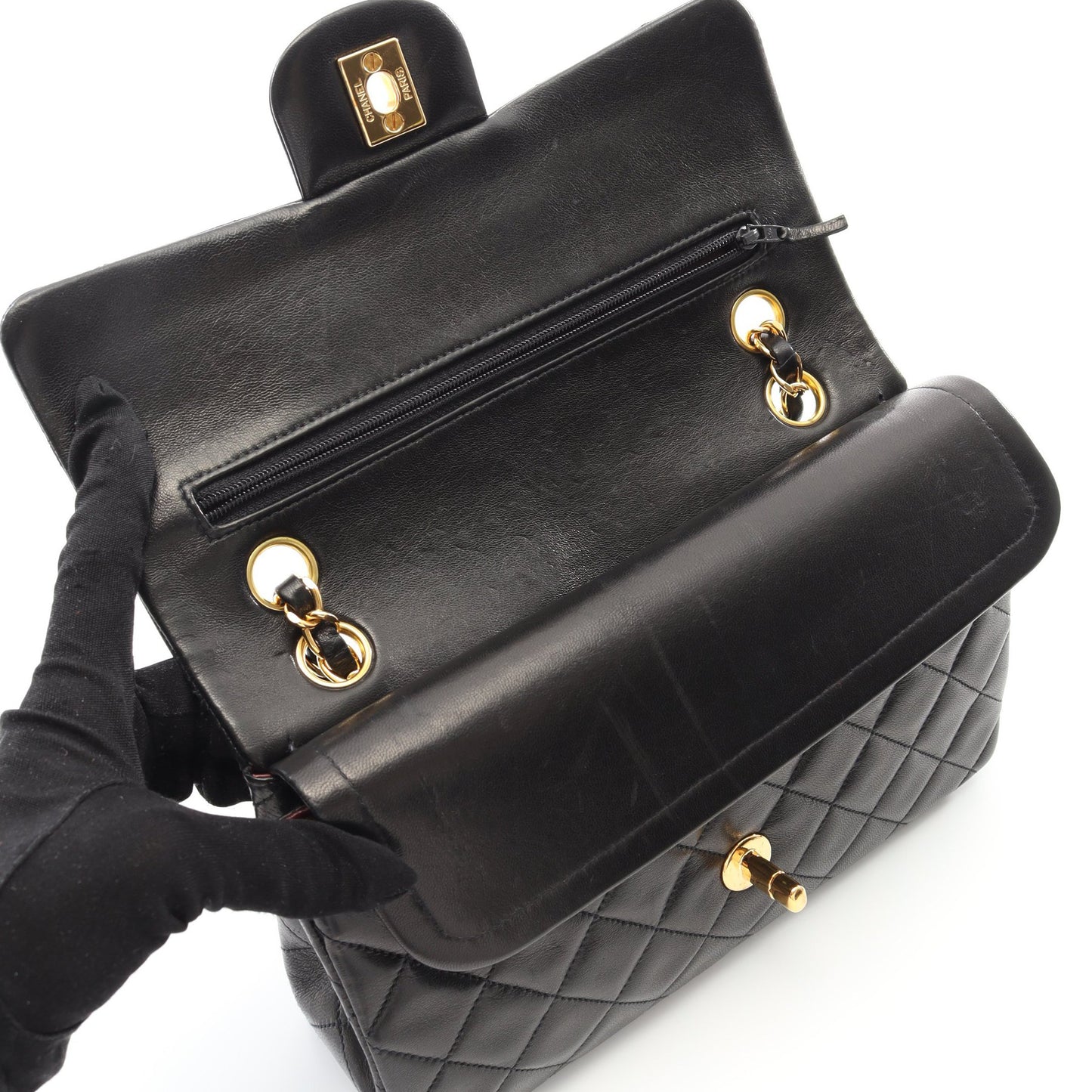 マトラッセ Wフラップ Wチェーンショルダーバッグ ラムスキン ブラック ゴールド金具 シャネル バッグ CHANEL
