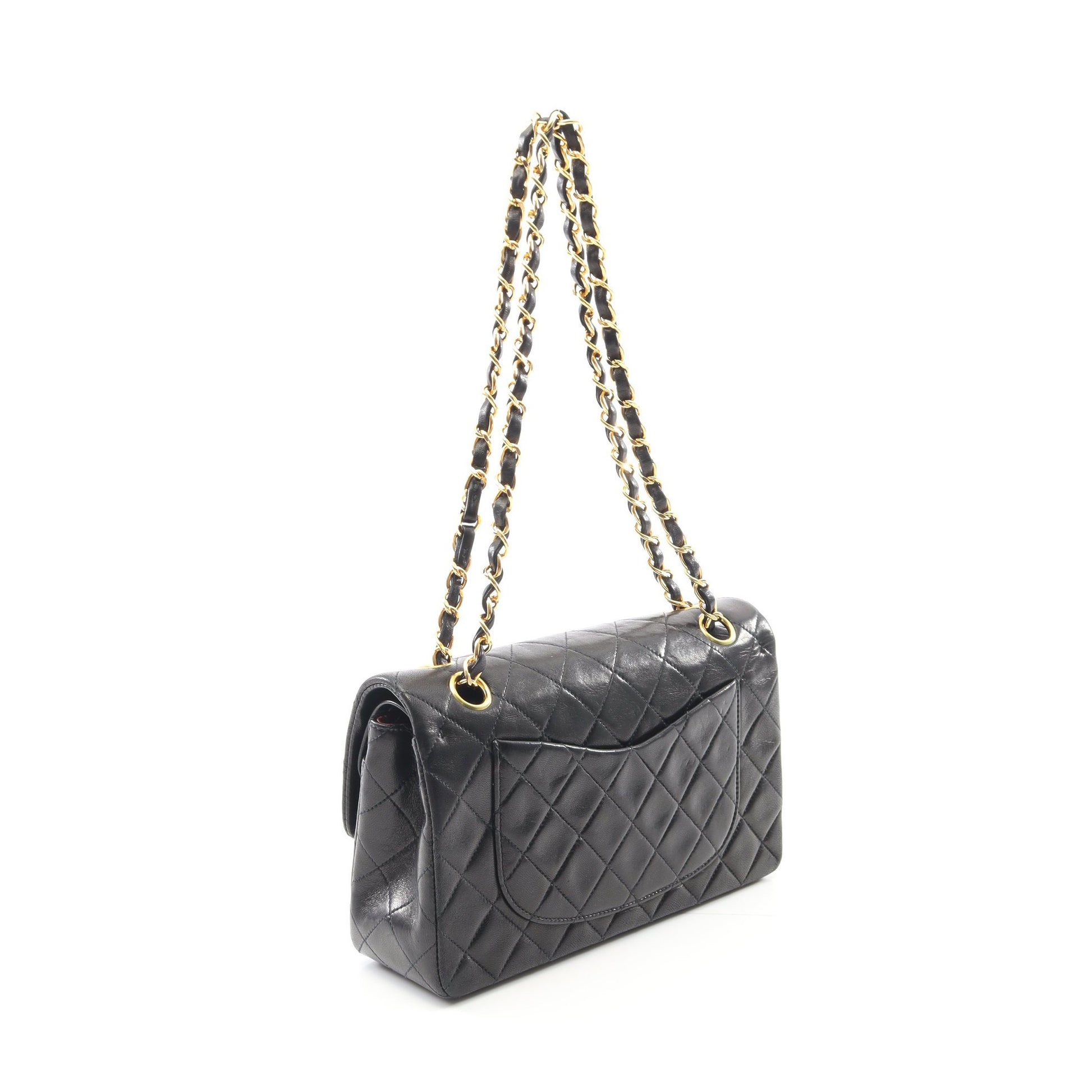 マトラッセ Wフラップ Wチェーンショルダーバッグ ラムスキン ブラック ゴールド金具 シャネル バッグ CHANEL
