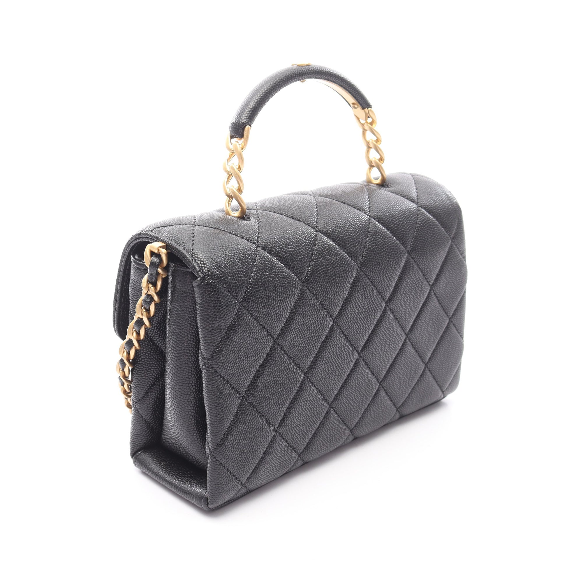 マトラッセ トップハンドル チェーンショルダーバッグ キャビアスキン ブラック ゴールド金具 2WAY シャネル バッグ CHANEL