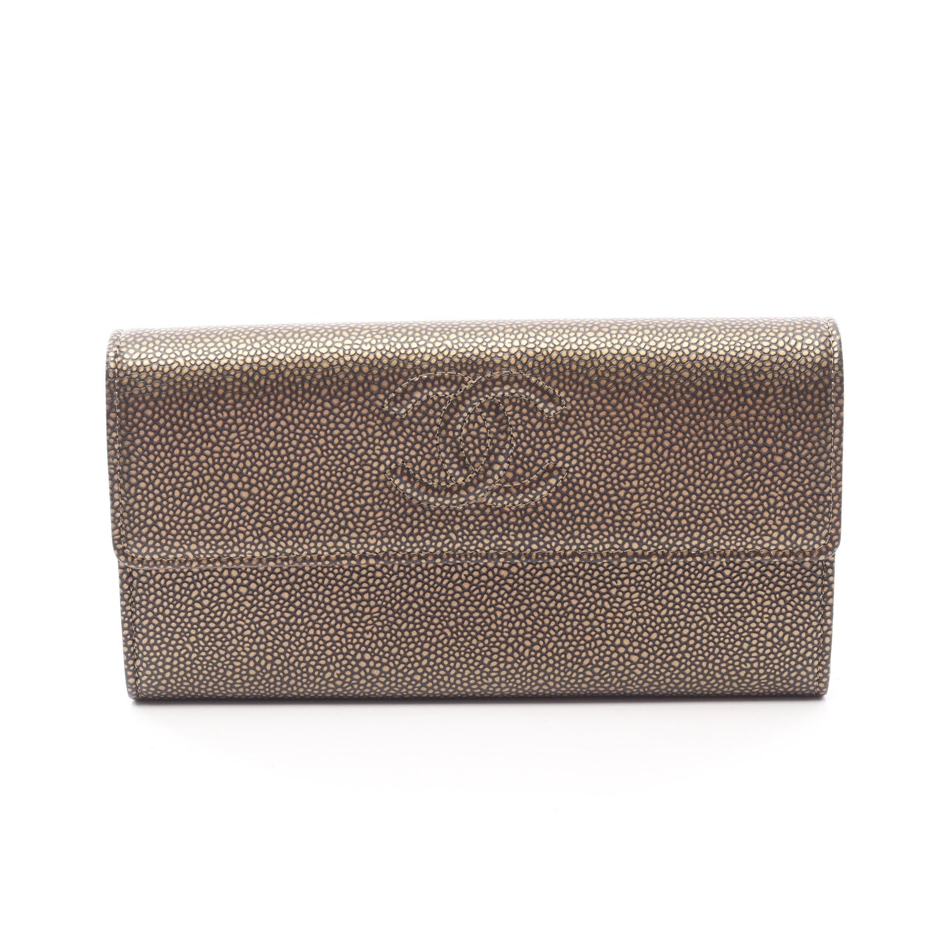 ココマーク 二つ折り長財布 キャビアスキン ゴールド シルバー金具 シャネル 財布・小物 CHANEL