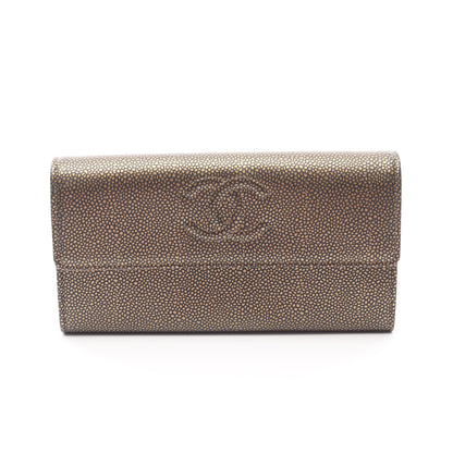 ココマーク 二つ折り長財布 キャビアスキン ゴールド シルバー金具 シャネル 財布・小物 CHANEL