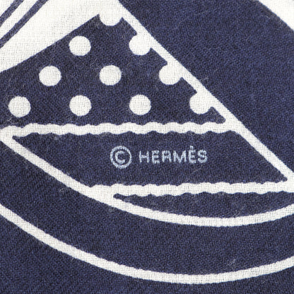 カレジェアン カレ140 Grand Manege スカーフ ショール カシミヤ シルク ネイビー ホワイト エルメス 財布・小物 HERMES