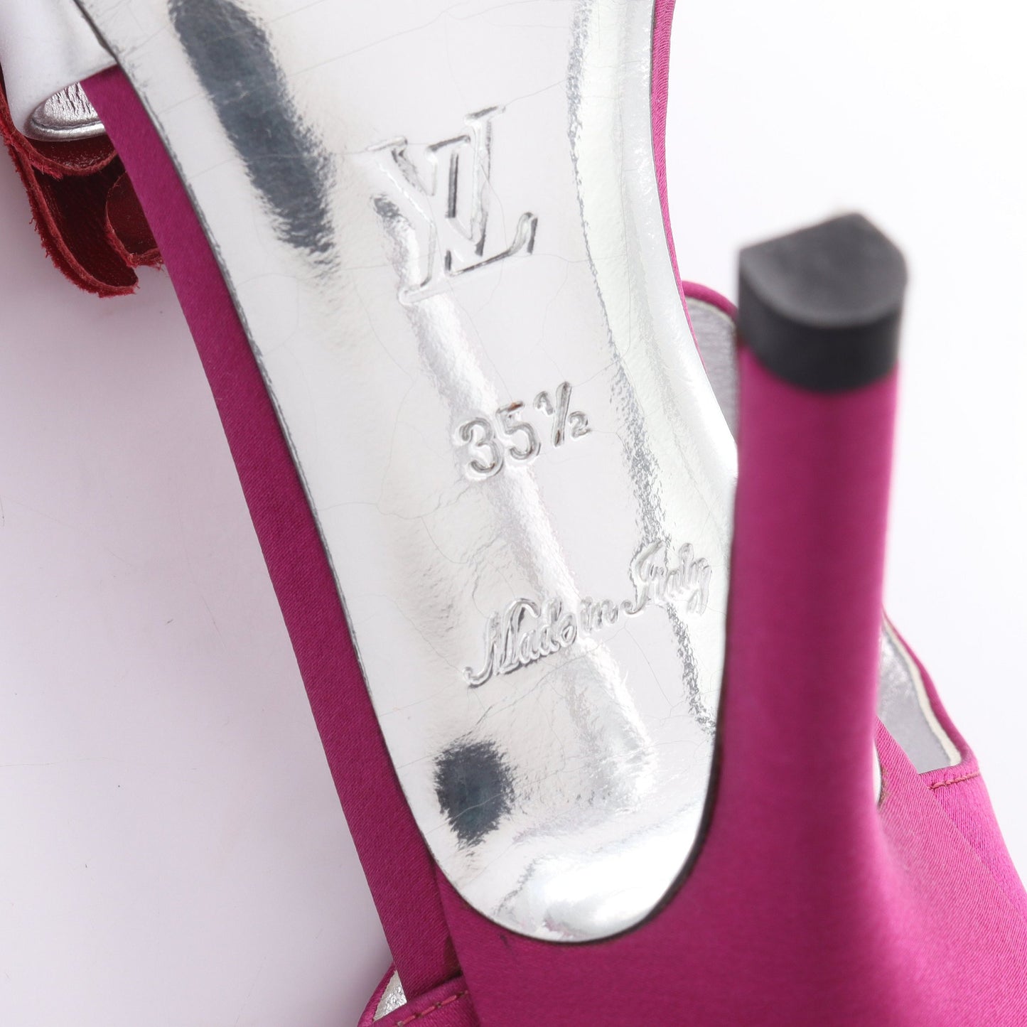 LVロゴ サンダル フラワー サテン レザー ピンクパープル レッド シルバー ルイヴィトン シューズ LOUIS VUITTON