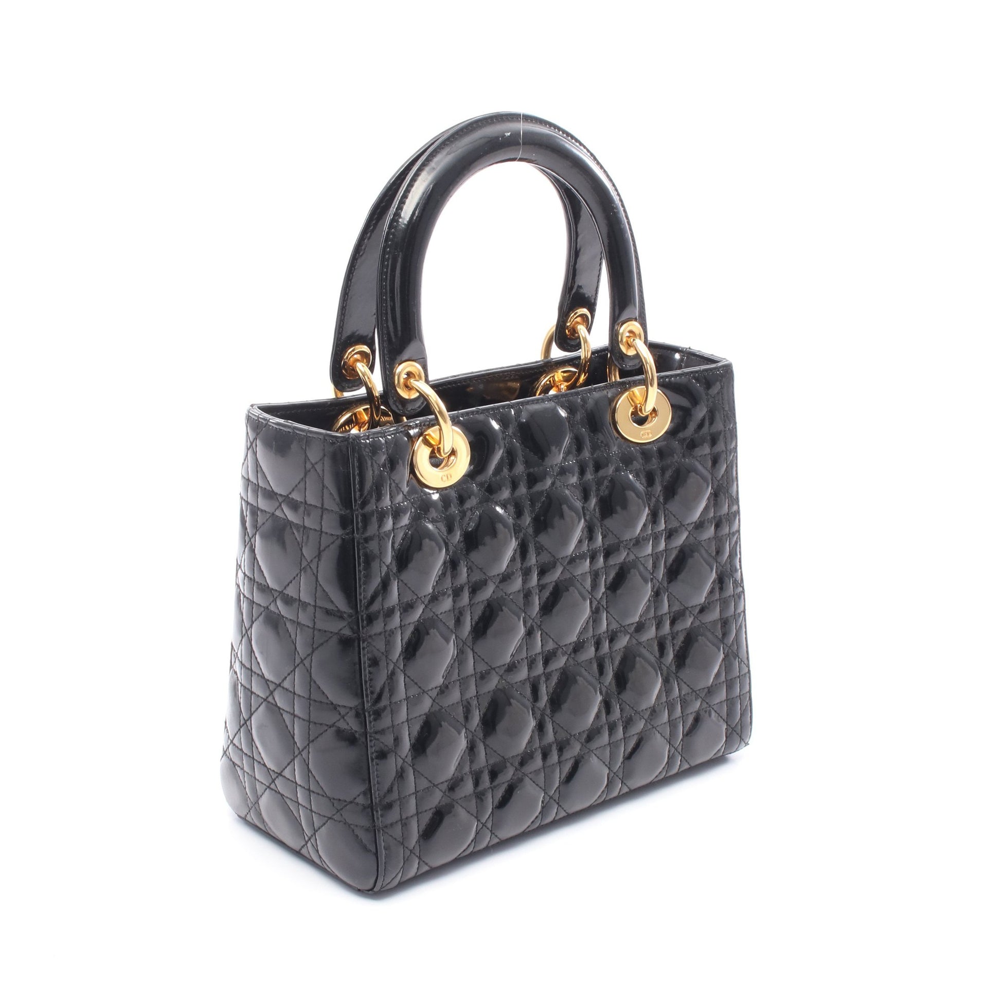 LADY DIOR レディディオール カナージュ ハンドバッグ エナメルレザー ブラック クリスチャンディオール バッグ Christian Dior