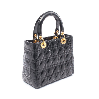 LADY DIOR レディディオール カナージュ ハンドバッグ エナメルレザー ブラック クリスチャンディオール バッグ Christian Dior