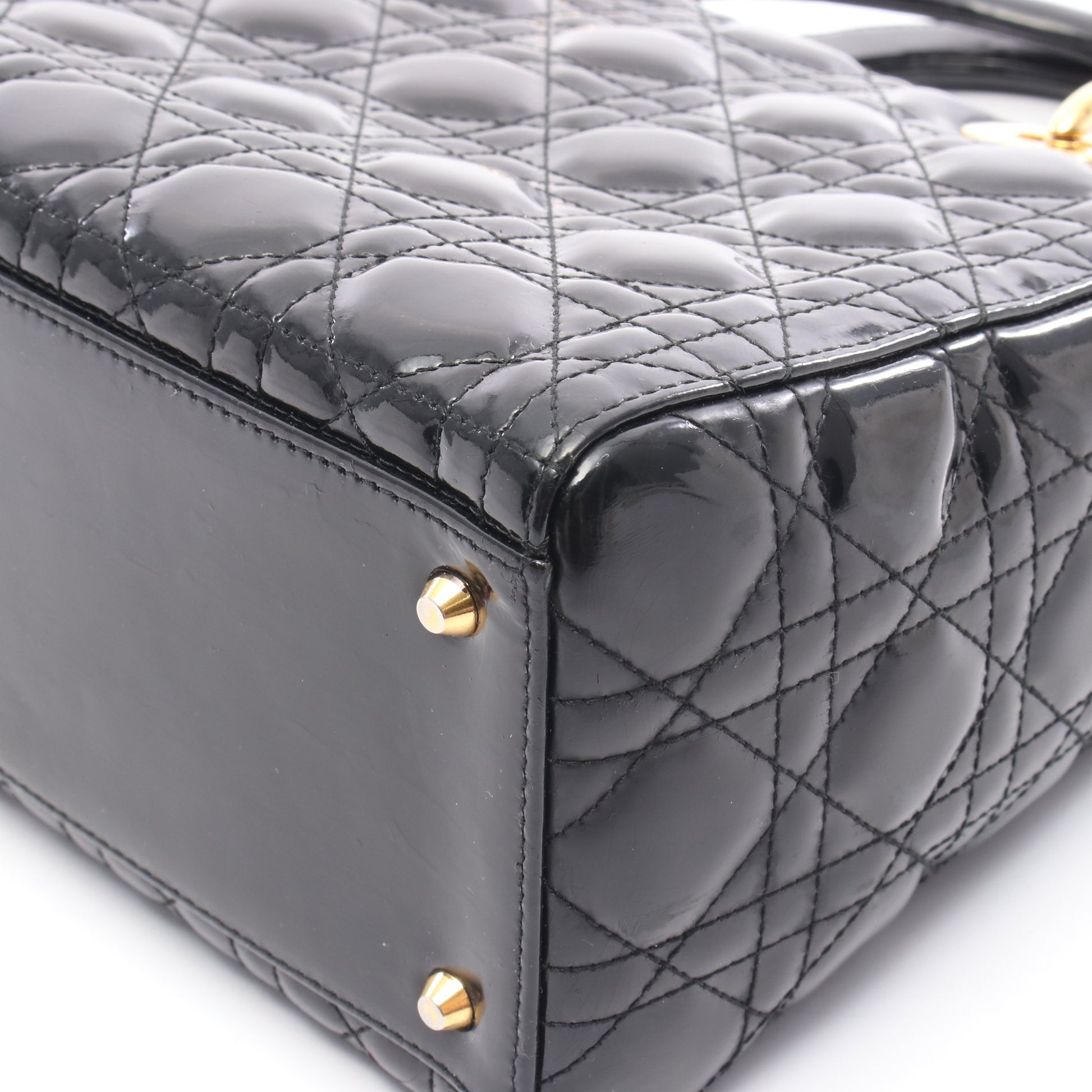 LADY DIOR レディディオール カナージュ ハンドバッグ エナメルレザー ブラック クリスチャンディオール バッグ Christian Dior