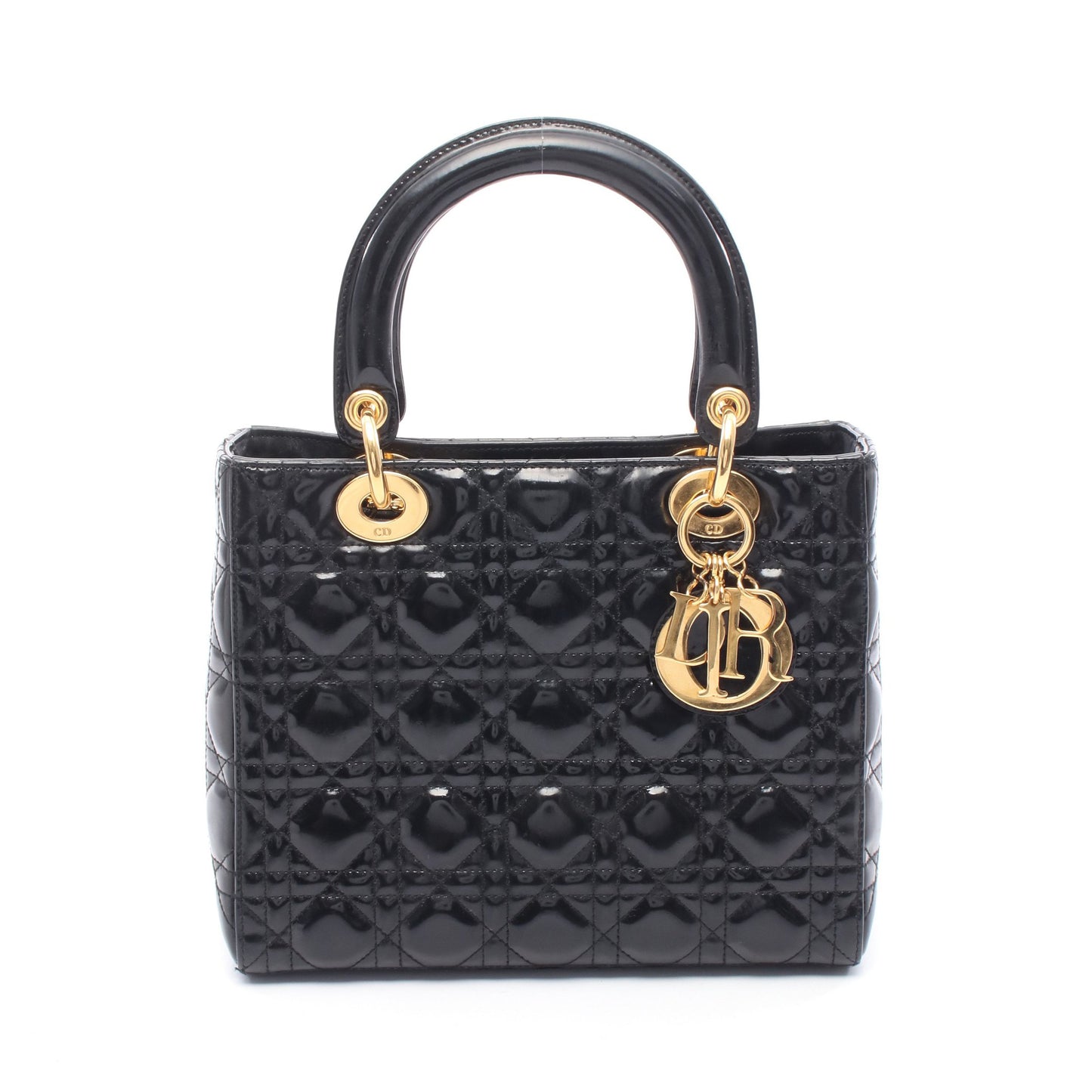 LADY DIOR レディディオール カナージュ ハンドバッグ エナメルレザー ブラック クリスチャンディオール バッグ Christian Dior