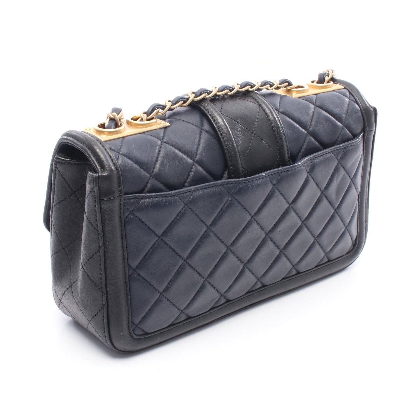 マトラッセ チェーンショルダーバッグ ラムスキン ネイビー ブラック ゴールド金具 シャネル バッグ CHANEL