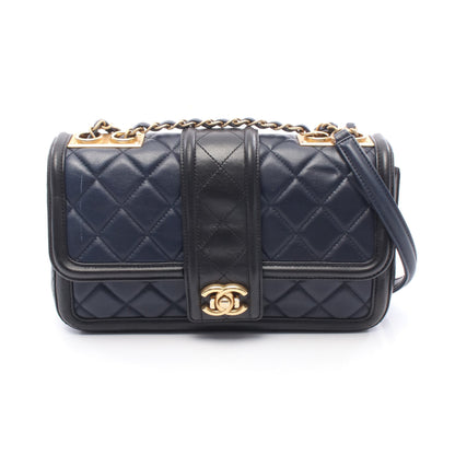 マトラッセ チェーンショルダーバッグ ラムスキン ネイビー ブラック ゴールド金具 シャネル バッグ CHANEL