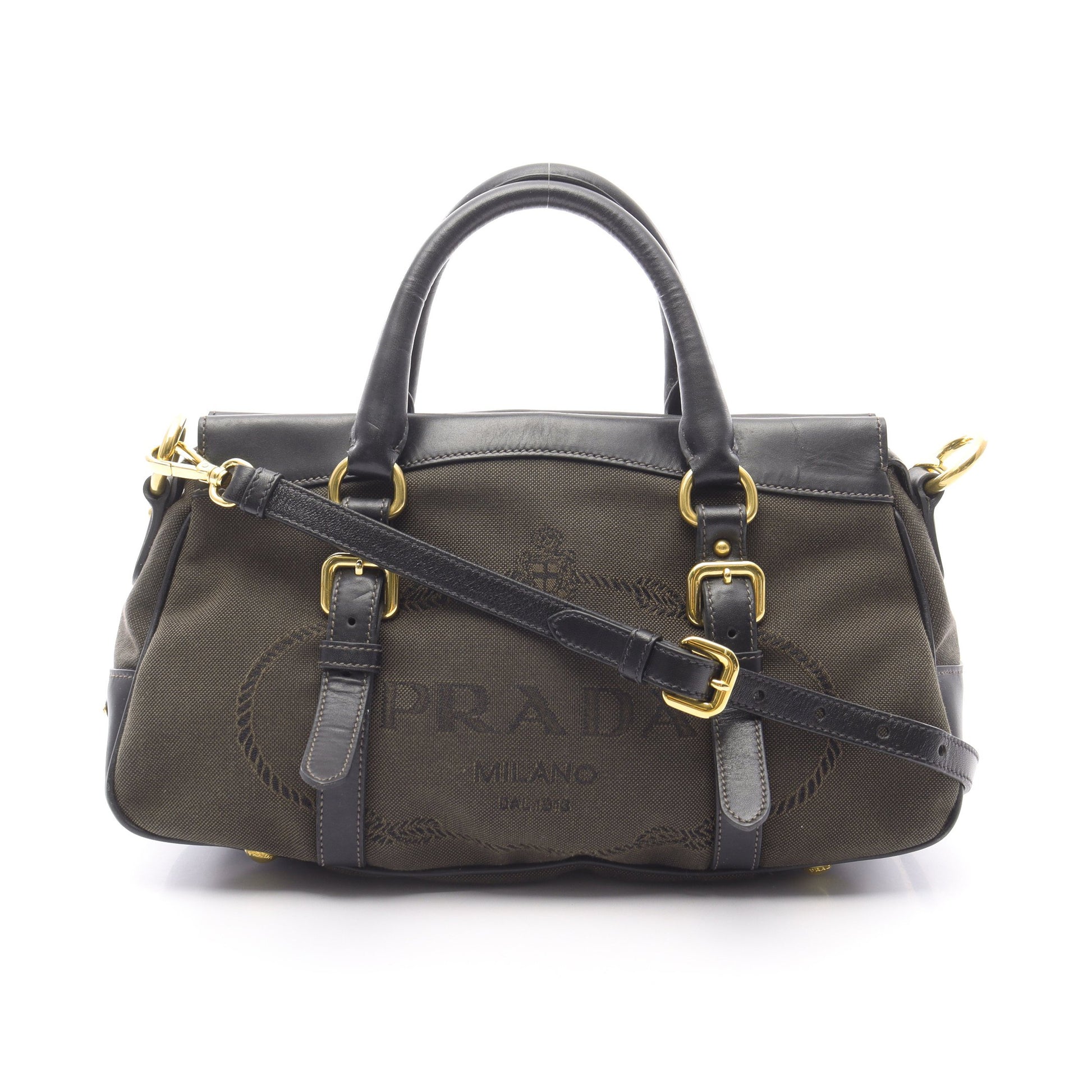 LOGO JACQUARD ロゴ ジャガード ハンドバッグ キャンバス レザー  