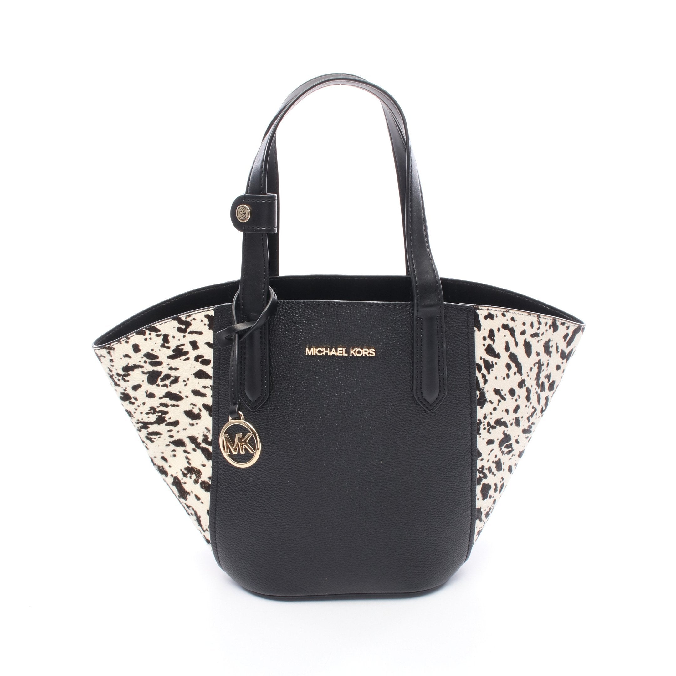 ポルタ ハンドバッグ トートバッグ レザー ハラコ ブラック オフ