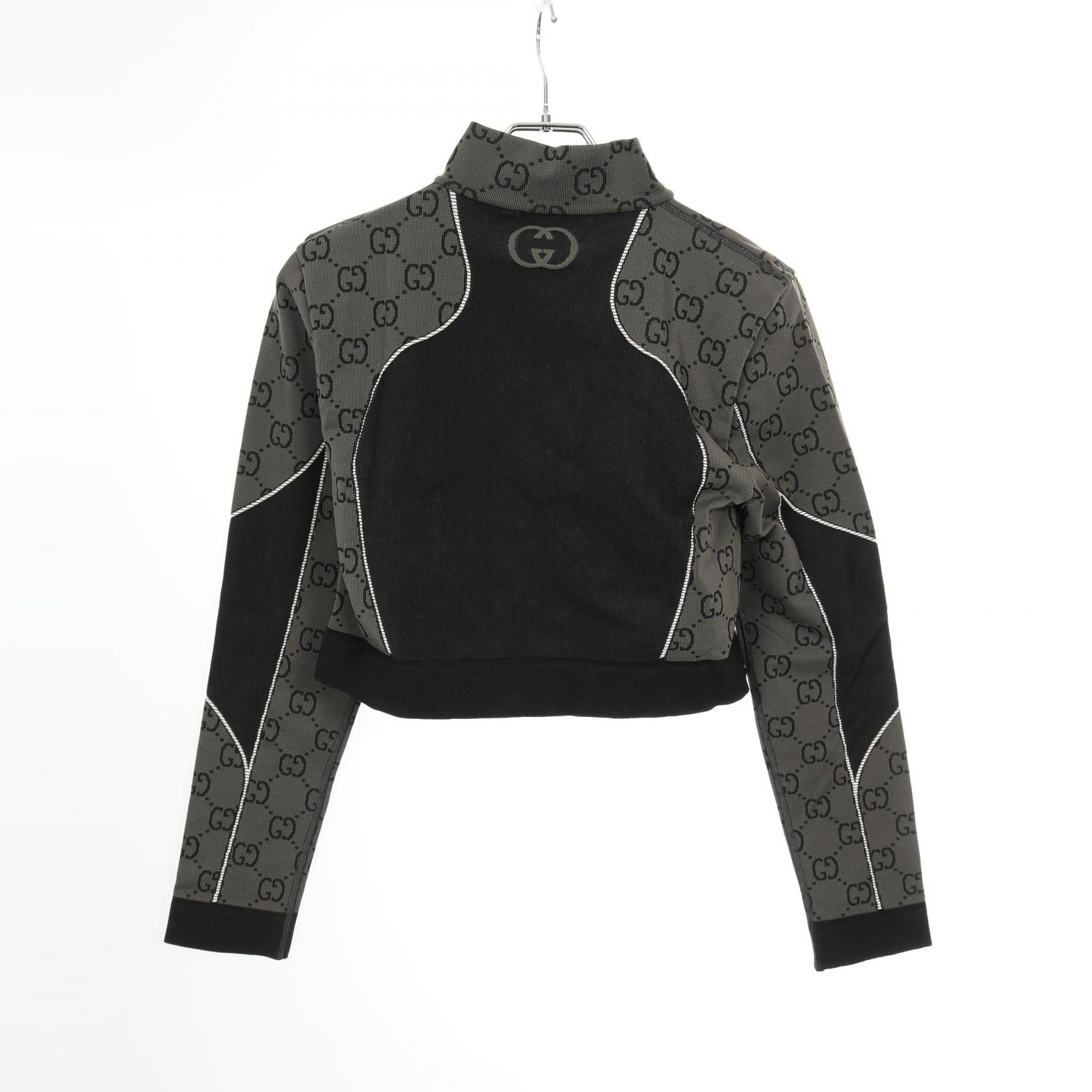 GGジャカード ハーフジップ クロップド ジャージ ナイロン グレー