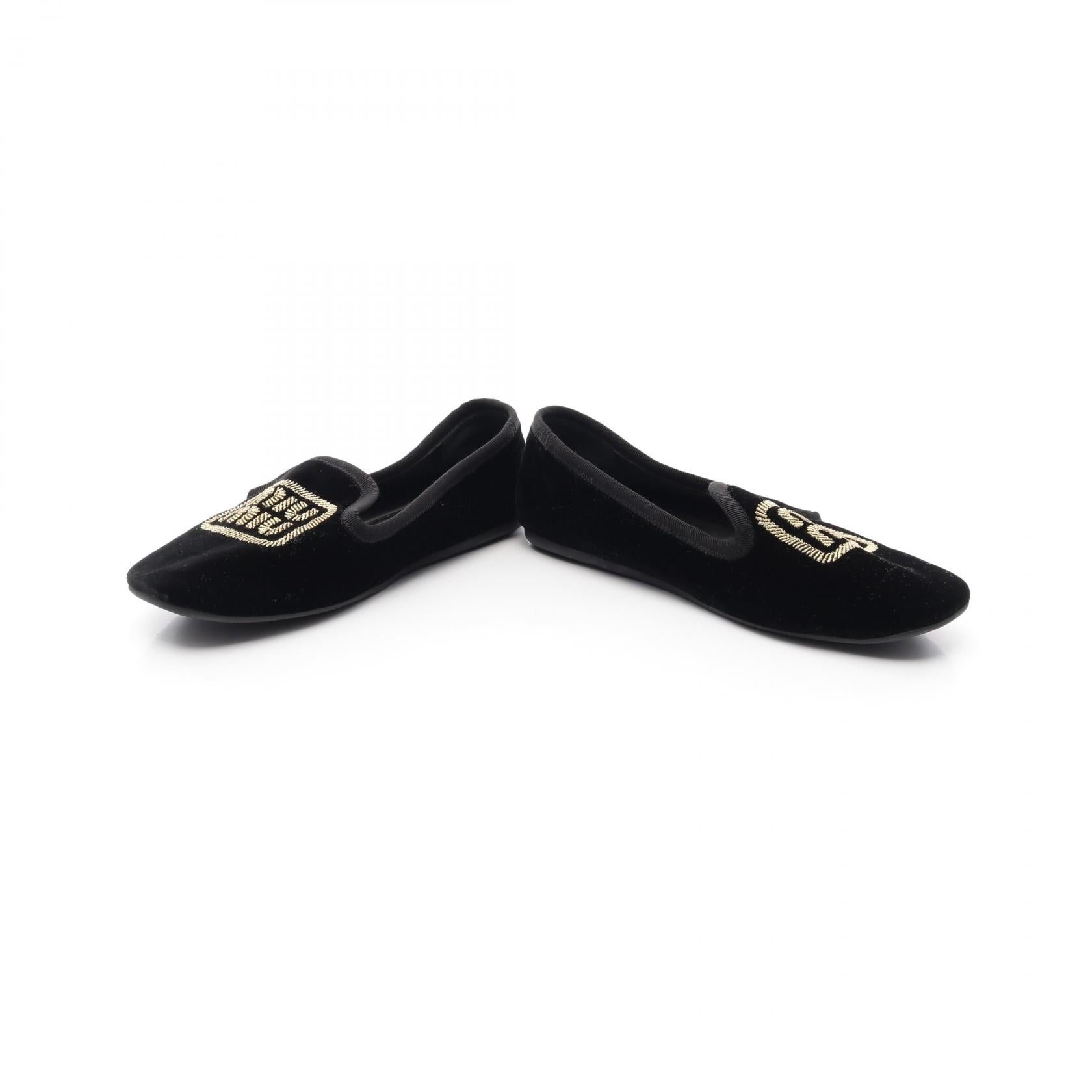 フラットシューズ ロゴ刺繍 ベロア ブラック ミュウミュウ – RECLO