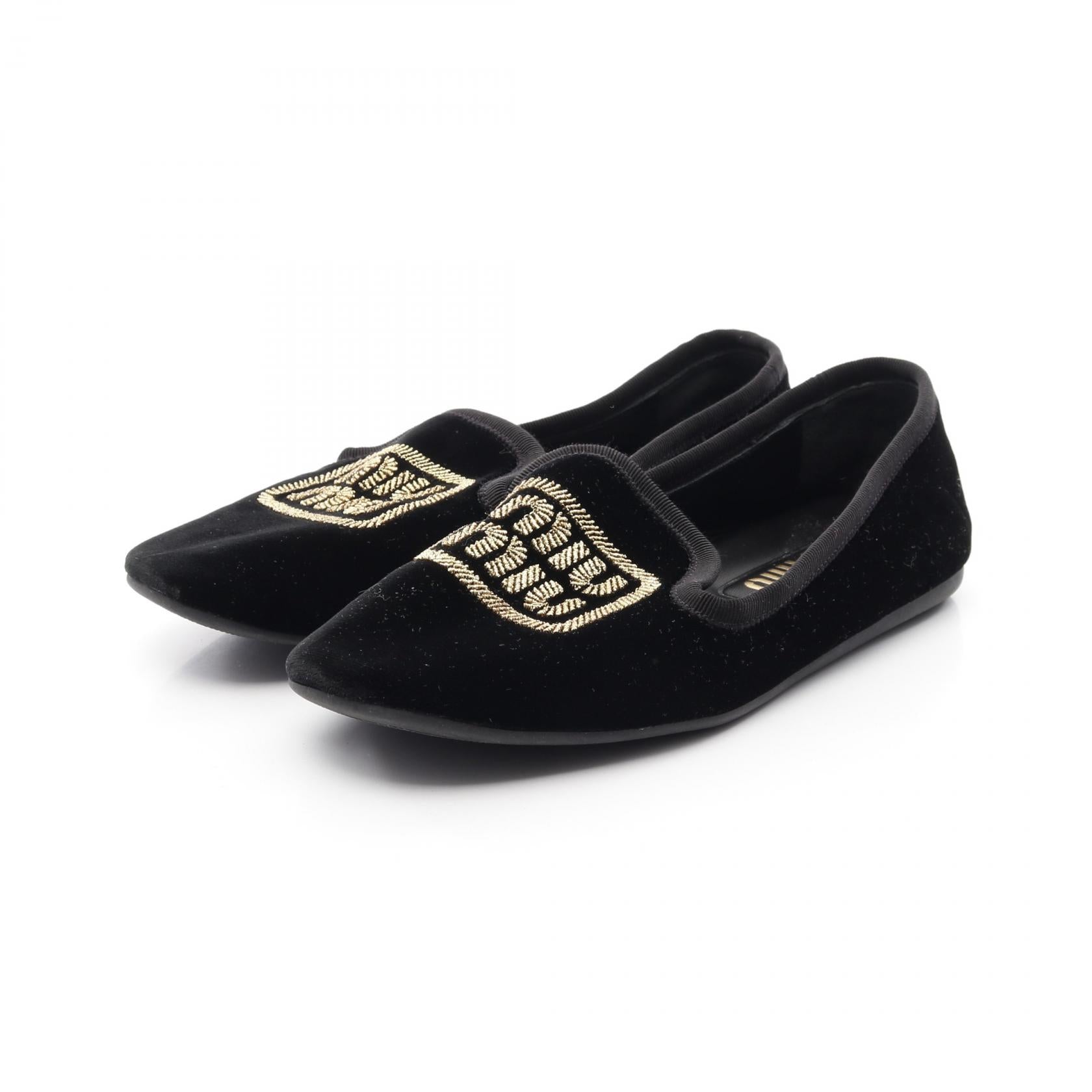 ミュウミュウ　MIUMIU　ビジューベロア　フラットシューズ　37.5 ミュウミュウ MIUMIU ビジューベロア フラットシューズ 37.5 【公式