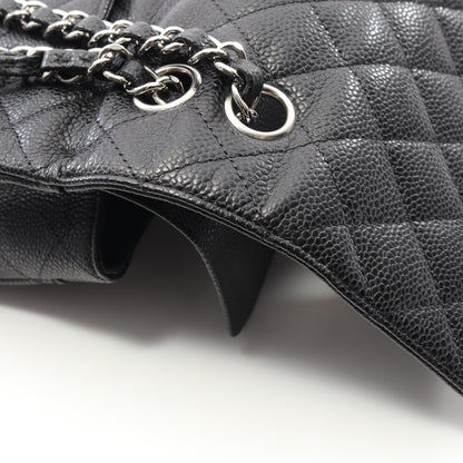 マトラッセ Wフラップ Wチェーンショルダーバッグ キャビアスキン ブラック シルバー金具 シャネル バッグ CHANEL
