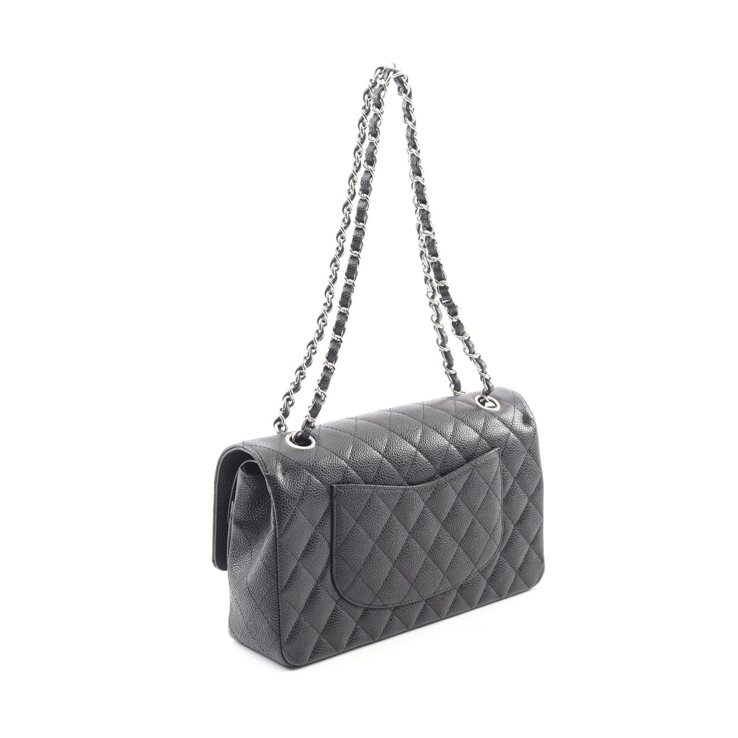 マトラッセ Wフラップ Wチェーンショルダーバッグ キャビアスキン ブラック シルバー金具 シャネル バッグ CHANEL