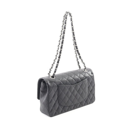 マトラッセ Wフラップ Wチェーンショルダーバッグ キャビアスキン ブラック シルバー金具 シャネル バッグ CHANEL