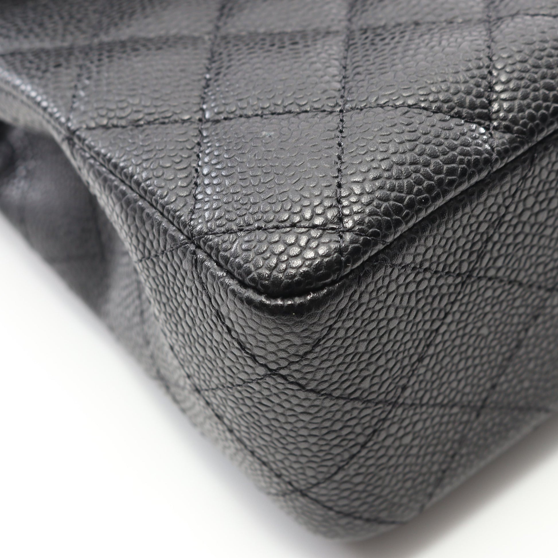 マトラッセ Wフラップ Wチェーンショルダーバッグ キャビアスキン ブラック シルバー金具 シャネル バッグ CHANEL